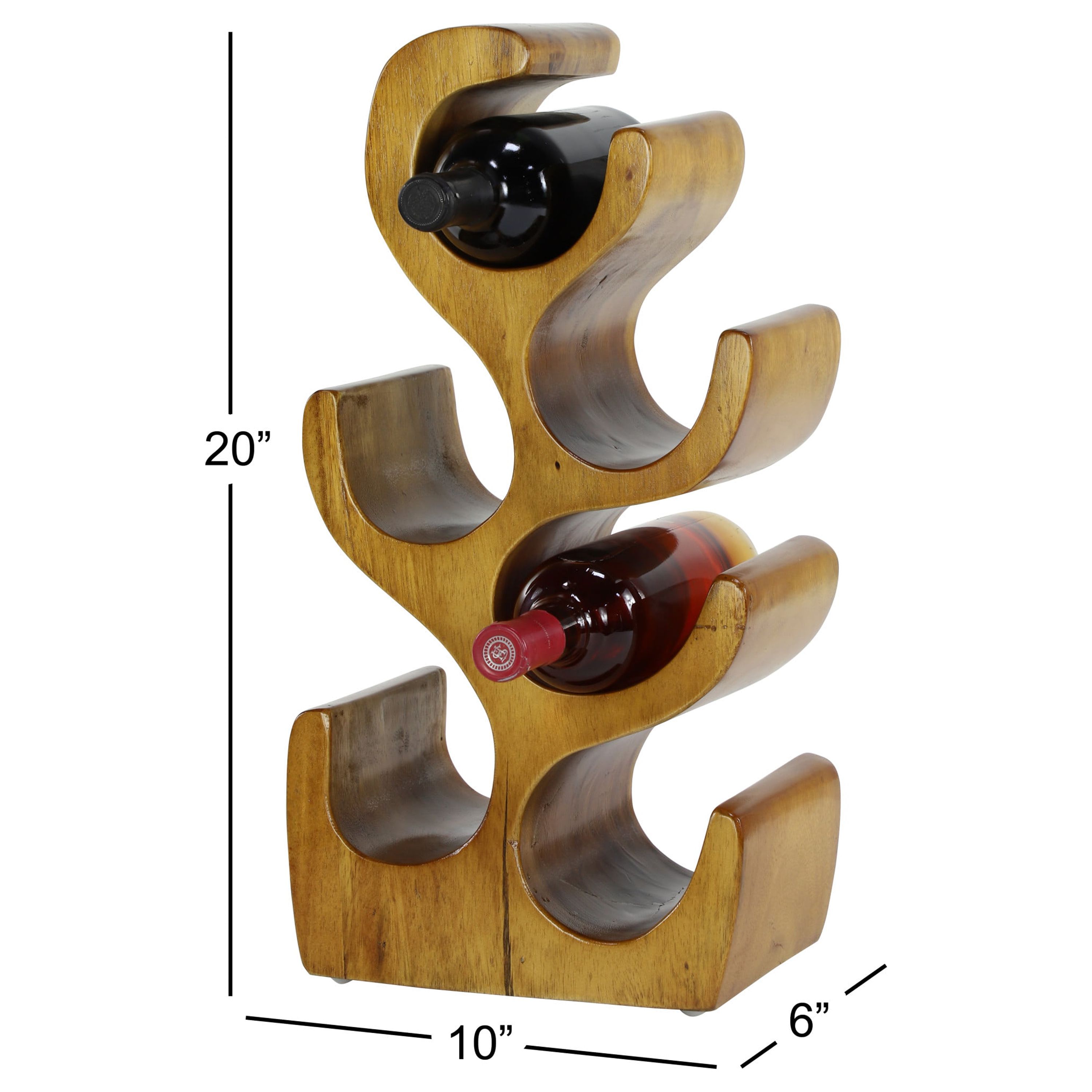 6- Bottle Brown Curved Tree Shaped Wine RackDecMode 10" x 20" Brown Teak Wood Curved Tree Shaped 6 Bottle Wine Rack, 1-Piece - Image 14