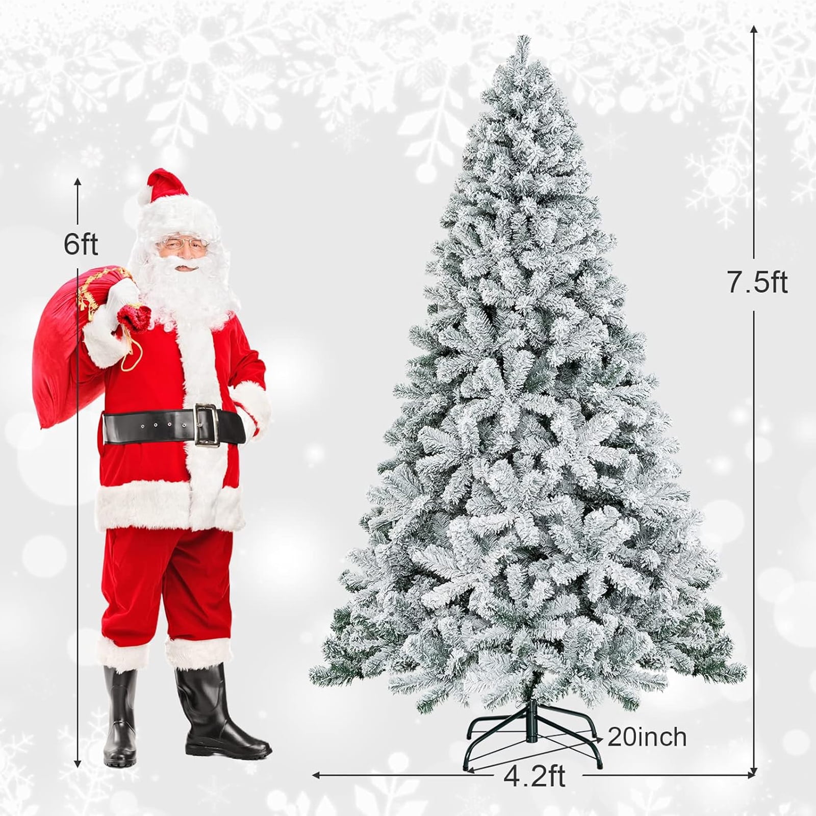 HONGGE 6ft Snow Flocked Christmas Tree Premium Artificial White Christmas Tree with 1000 Branch Snow Tips and Metal Stand Fake Xmas Tree for Home Office Party Christmas Decorations (6ft White) - Image 7