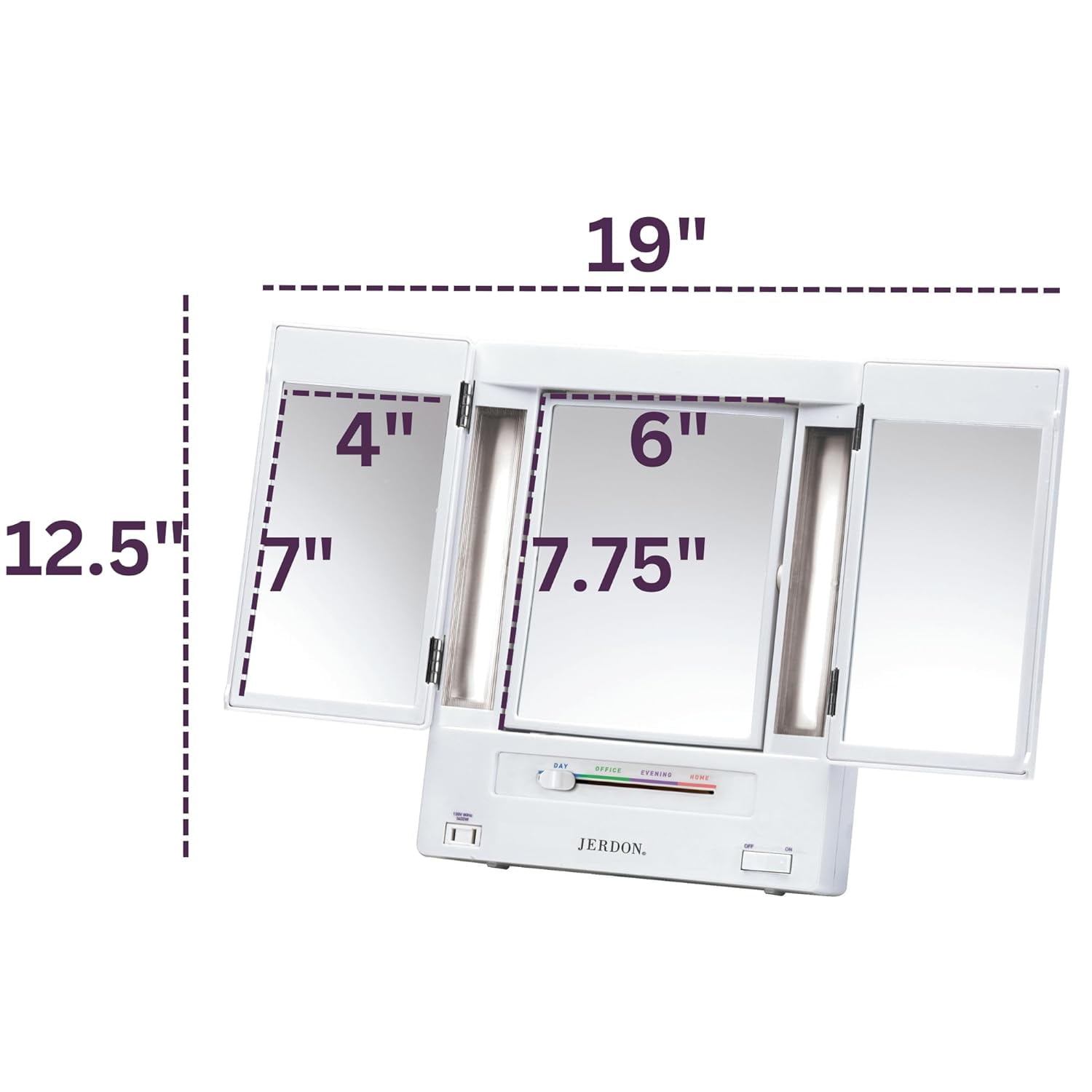Jerdon Tri-Fold Makeup Mirror with Variable Light Settings, 5X- 1X Magnification, White-Model JGL9W - Image 7
