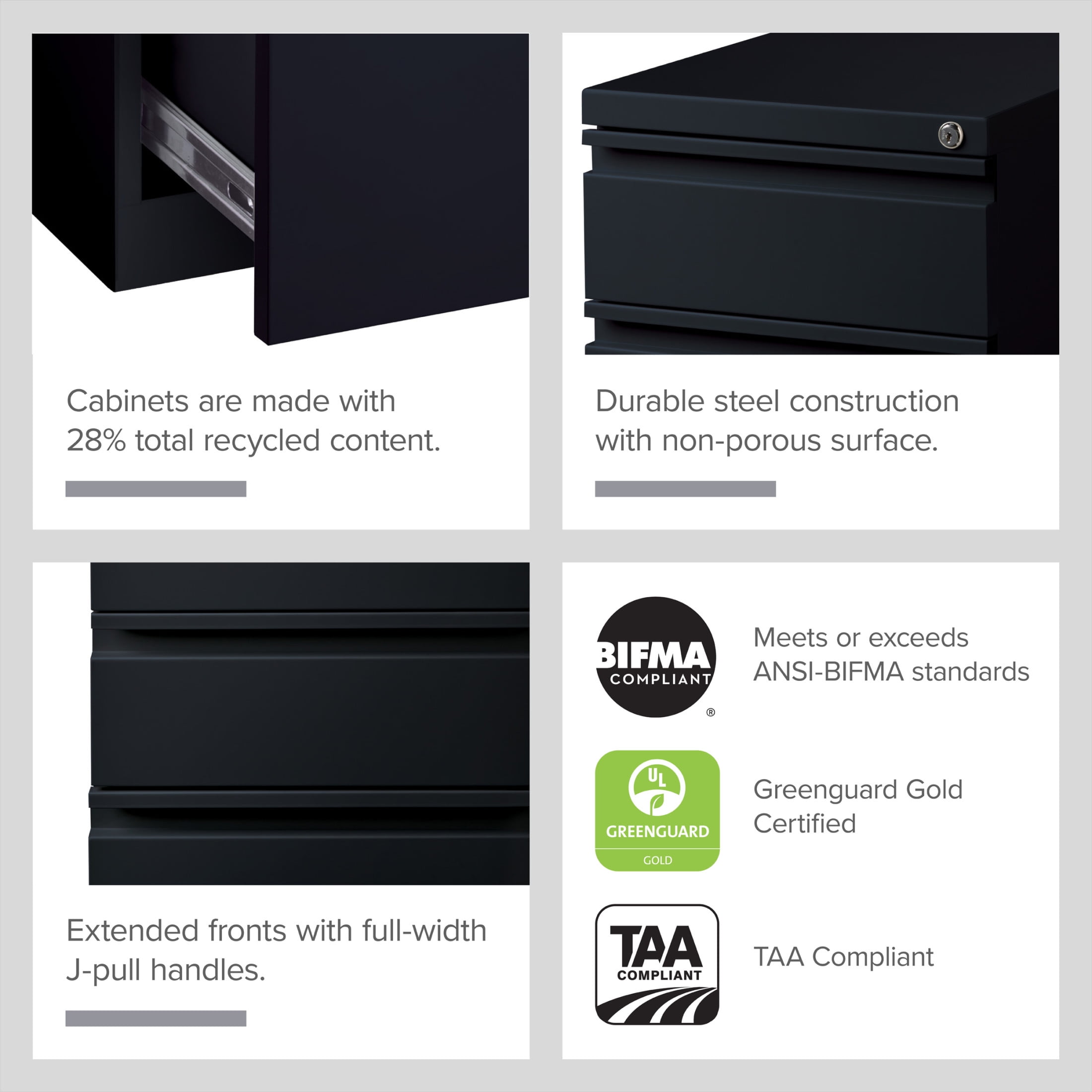 Hirsh 20" Deep Mobile Pedestal File Cabinet 3 Drawer Box-Box-File, Letter Width, Black - Image 12