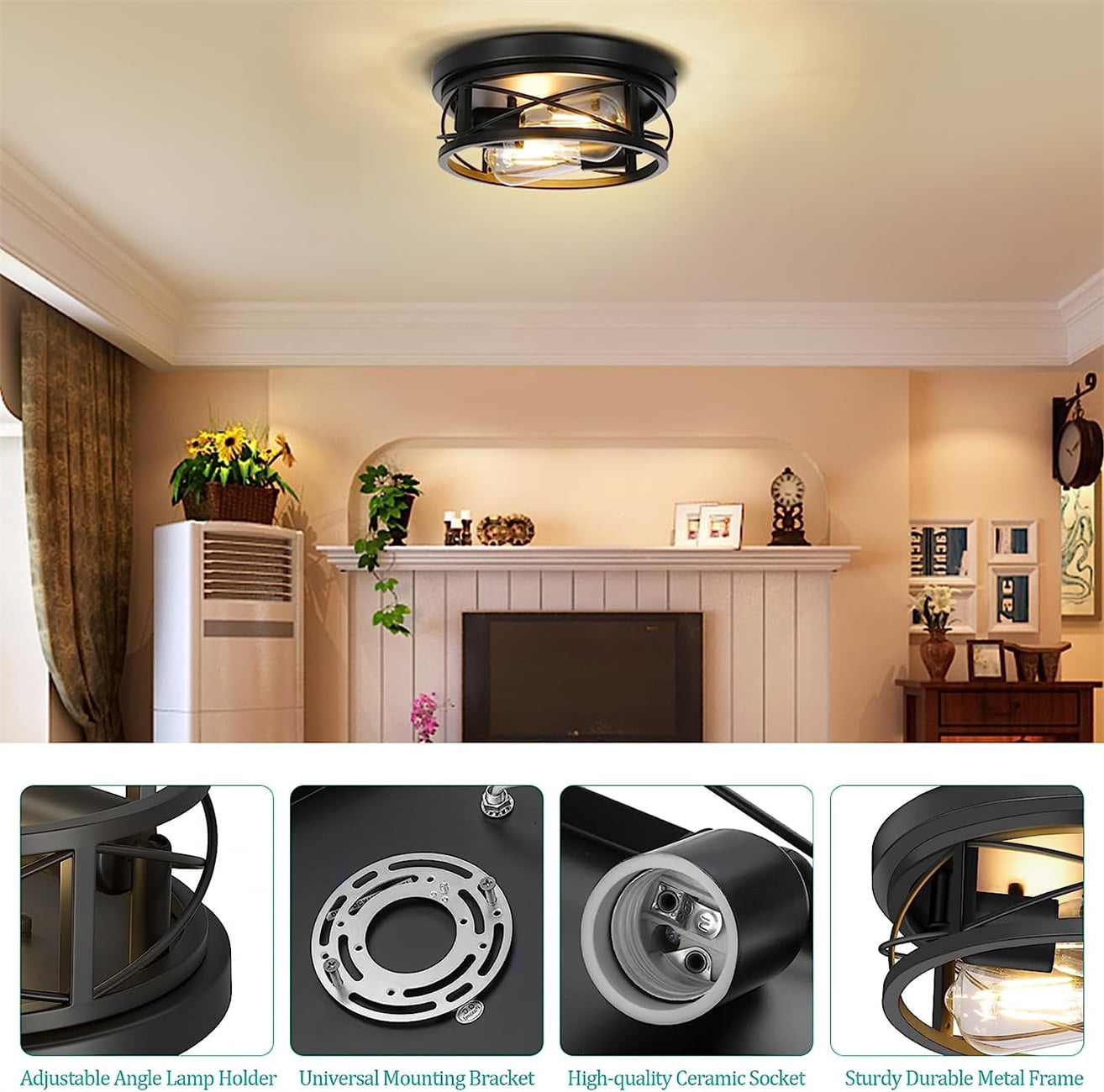 2 Pack Farmhouse Flush Mount Ceiling Light Ceiling Light Fixtures Industrial Flush Mount Ceiling Light for Hallway, Kitchen, Foyer, Bedroom Living Room Laundry - Image 3