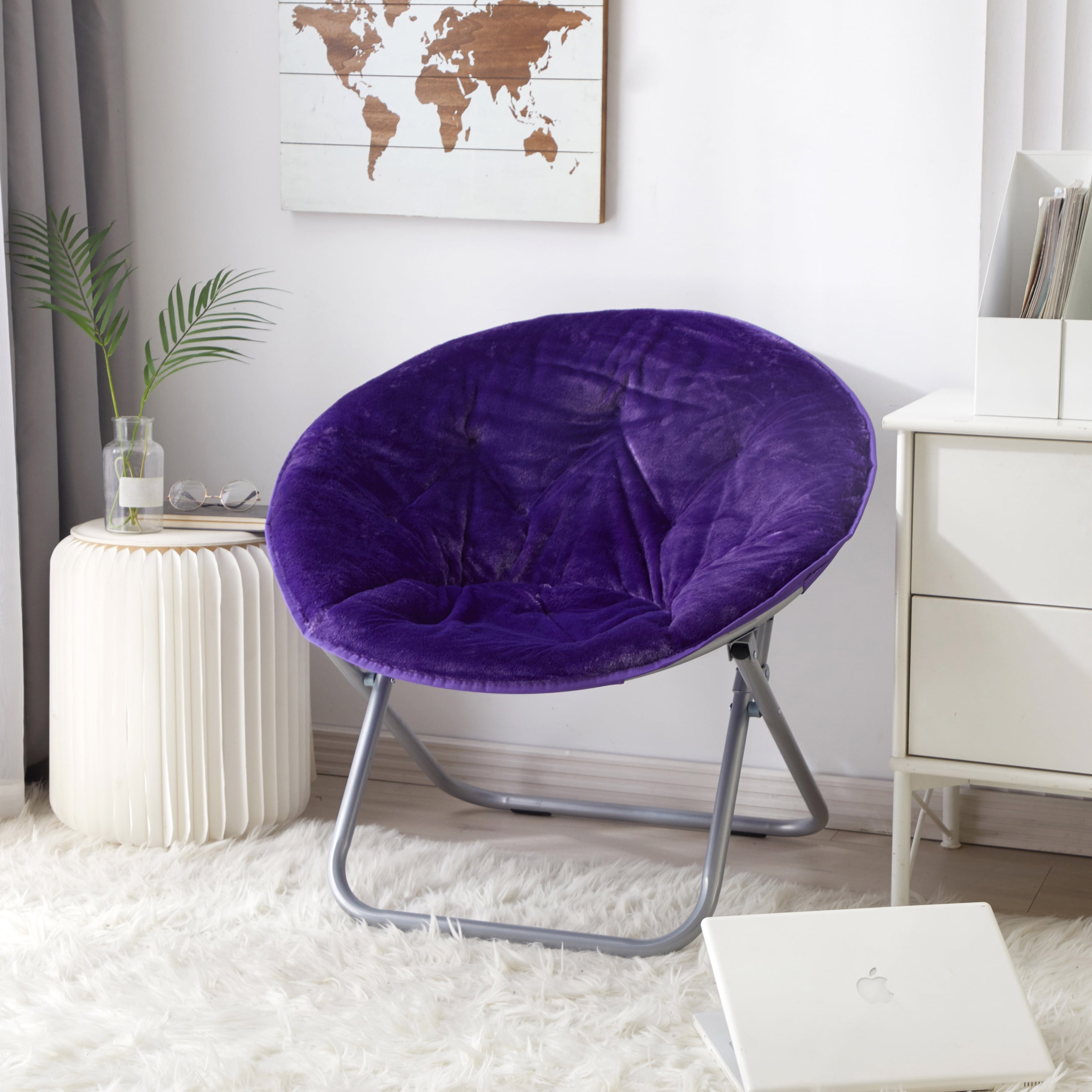 Mainstays Faux Fur Folding Chair, Purple - Image 3