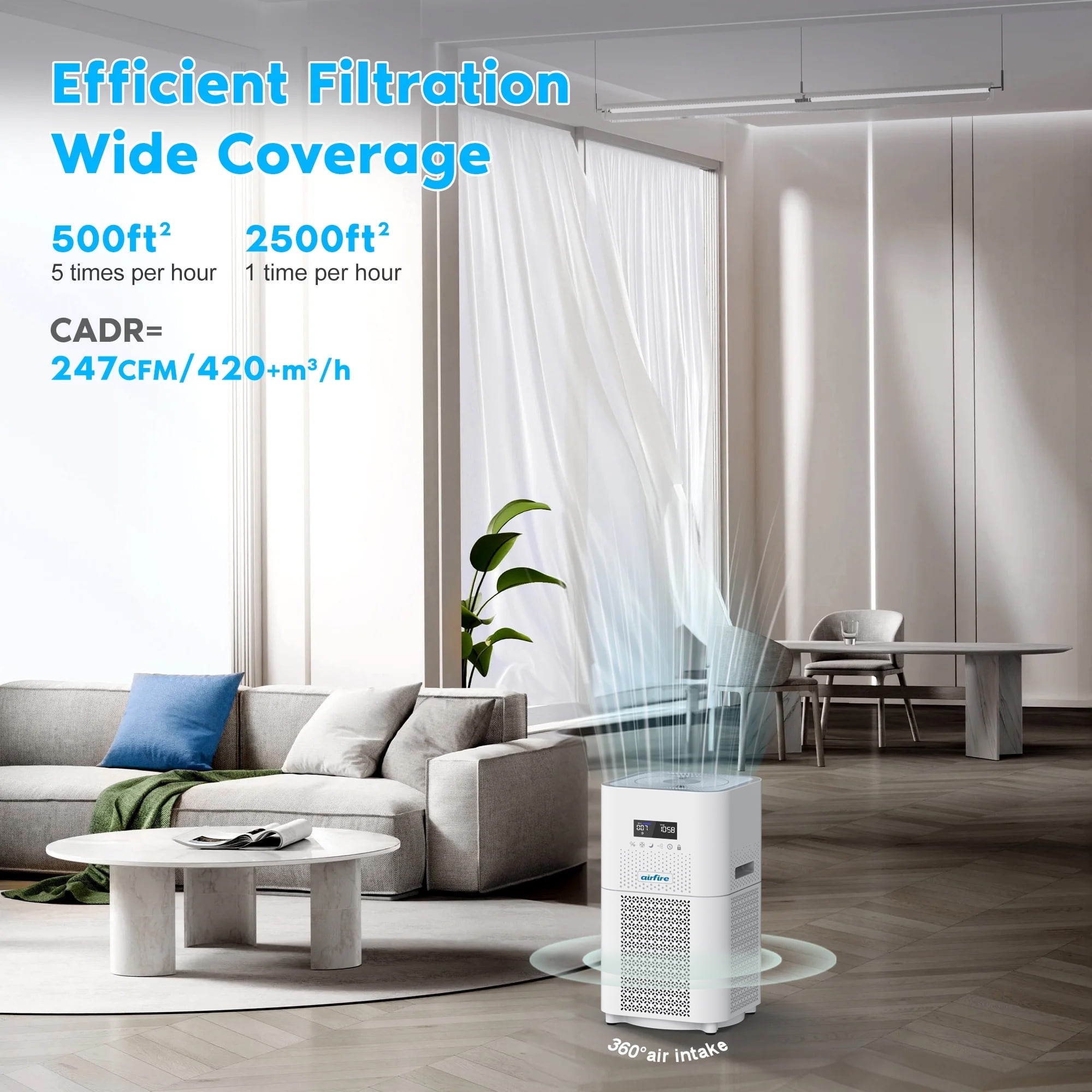 Airfire Air Purifier for Home Large Rooms, up to 2500 Sq. ft Smart WiFi Air Cleaner, Air Purifiers for Allergies and Asthma, H13 True HEPA Filter for Pet Hair, Allergens, Smokers, Odors, Dust, Pollen - Image 7