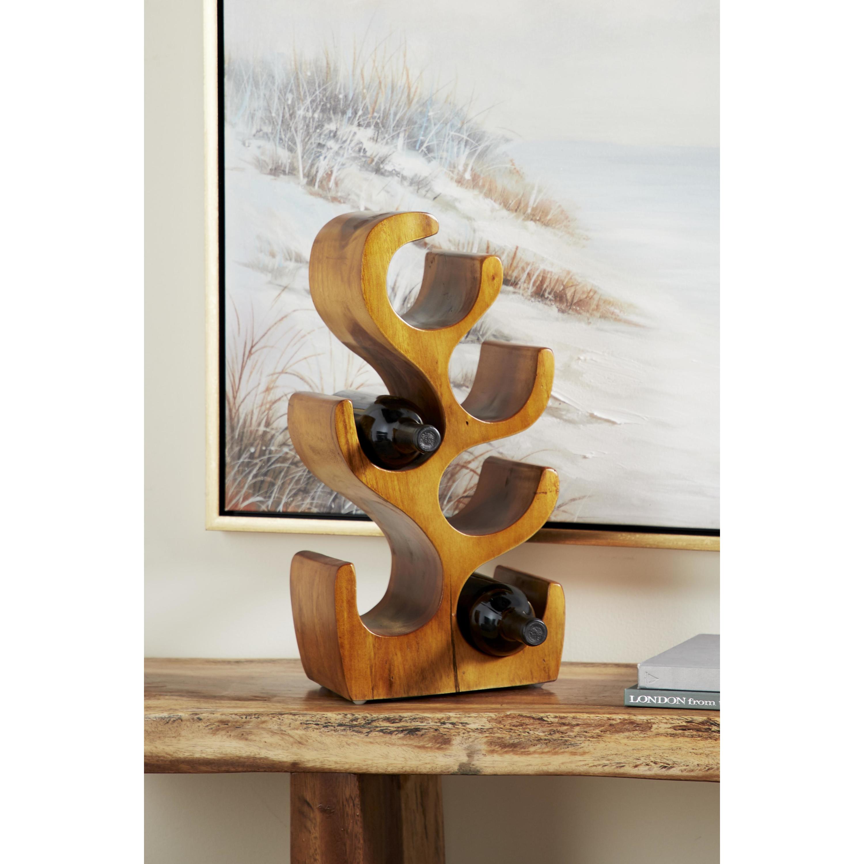 6- Bottle Brown Curved Tree Shaped Wine RackDecMode 10" x 20" Brown Teak Wood Curved Tree Shaped 6 Bottle Wine Rack, 1-Piece - Image 9