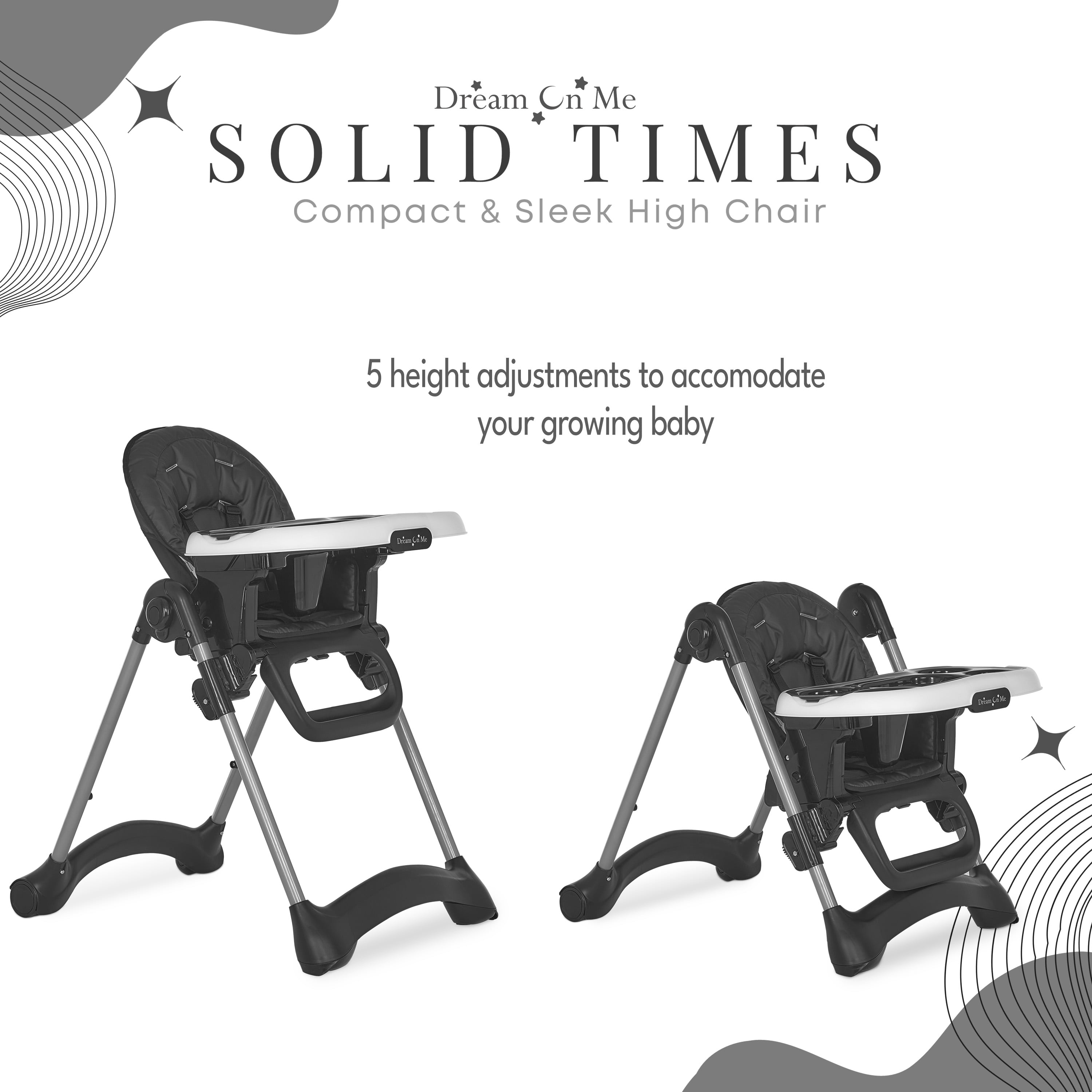Dream On Me Solid Times High chair, Compact & Sleek High Chair, Multiple Recline and Height Positions, Lightweight Portable Highchair, In Black - Image 6