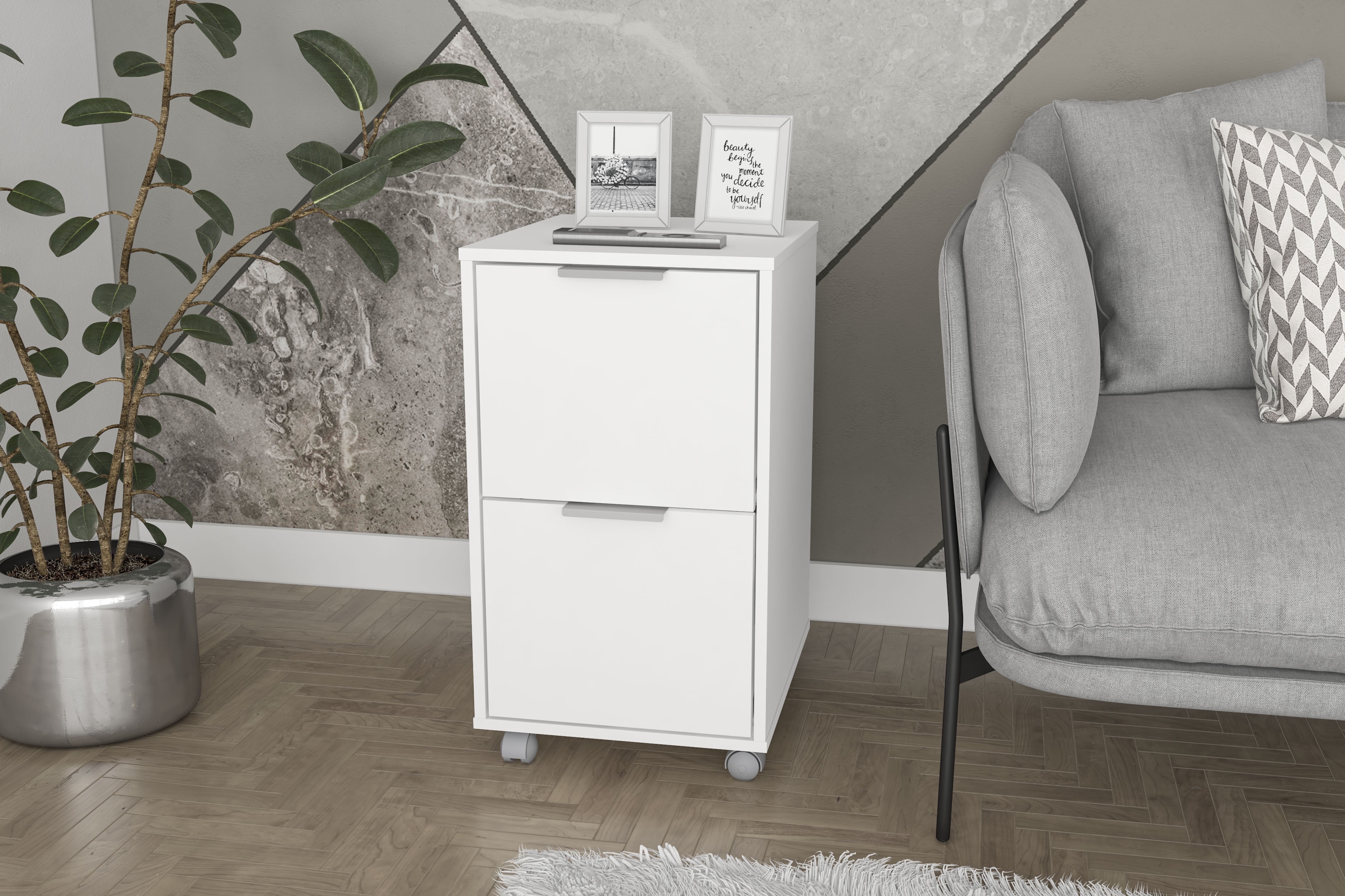 Polifurniture Durban Two Drawer Mobile Wood File Cabinet, White - Image 4