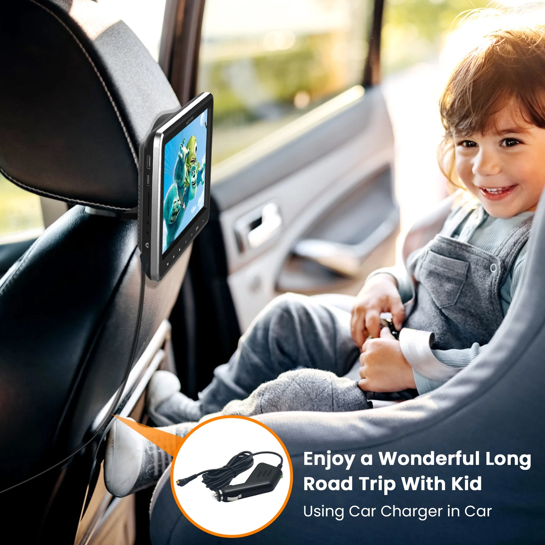 Wonnie 10.5" Headrest DVD Player for Car, Portable DVD Player with Headrest Mount & Headphone, Car DVD Player Support 1080P Video, HDMI Input, USB, SD, AV in /Out, Last Memory,Best Gift Idea for Kids - Image 10