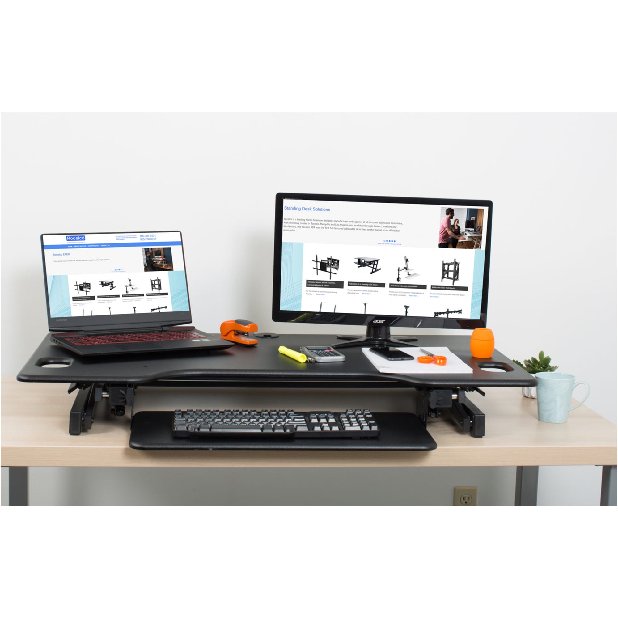 Rocelco Standing Desk Converter 46 Inch Deluxe Adjustable Riser, Black - Image 3