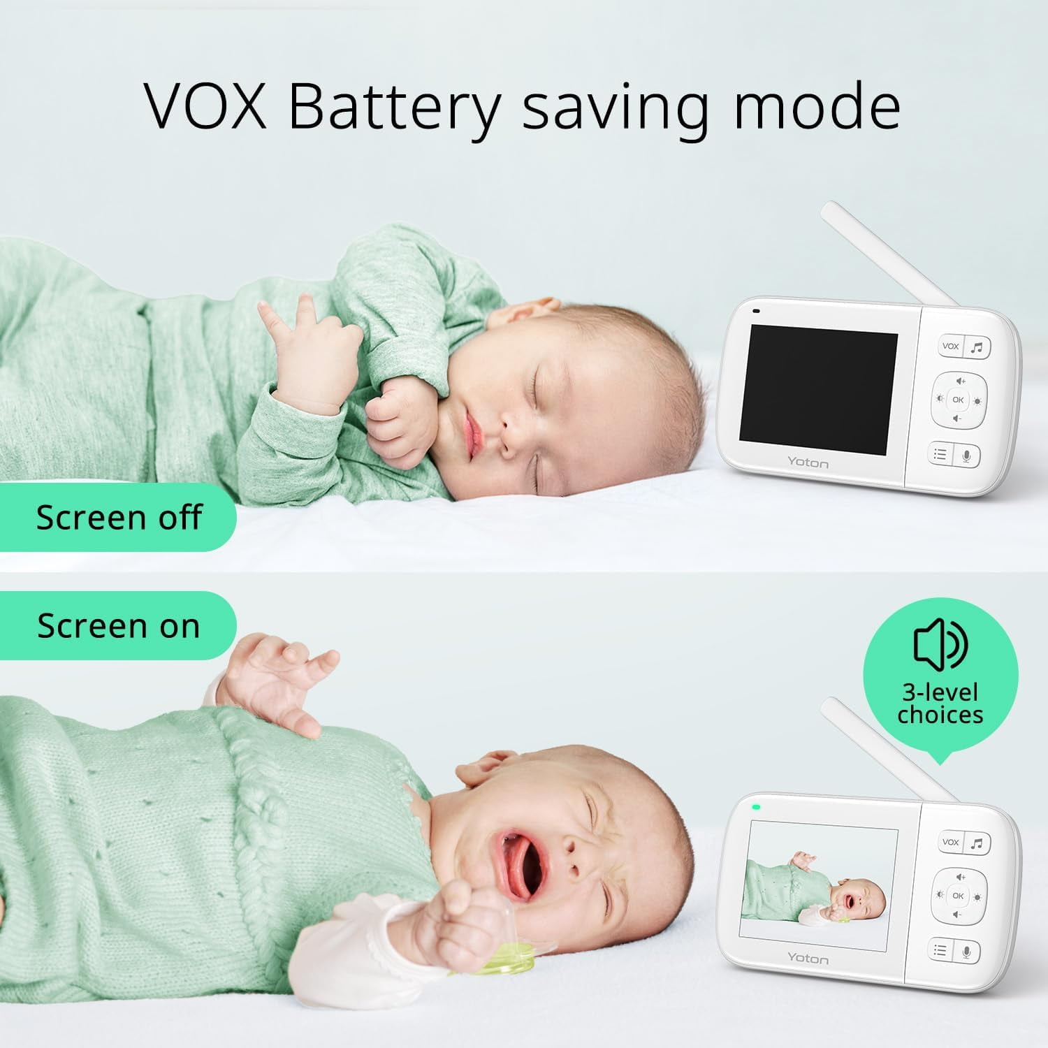 Yoton 3.5" Video Baby Monitor with Night Vision, Temperature Sensor, Two Way Talk, 2.4GHz Wireless - Image 3