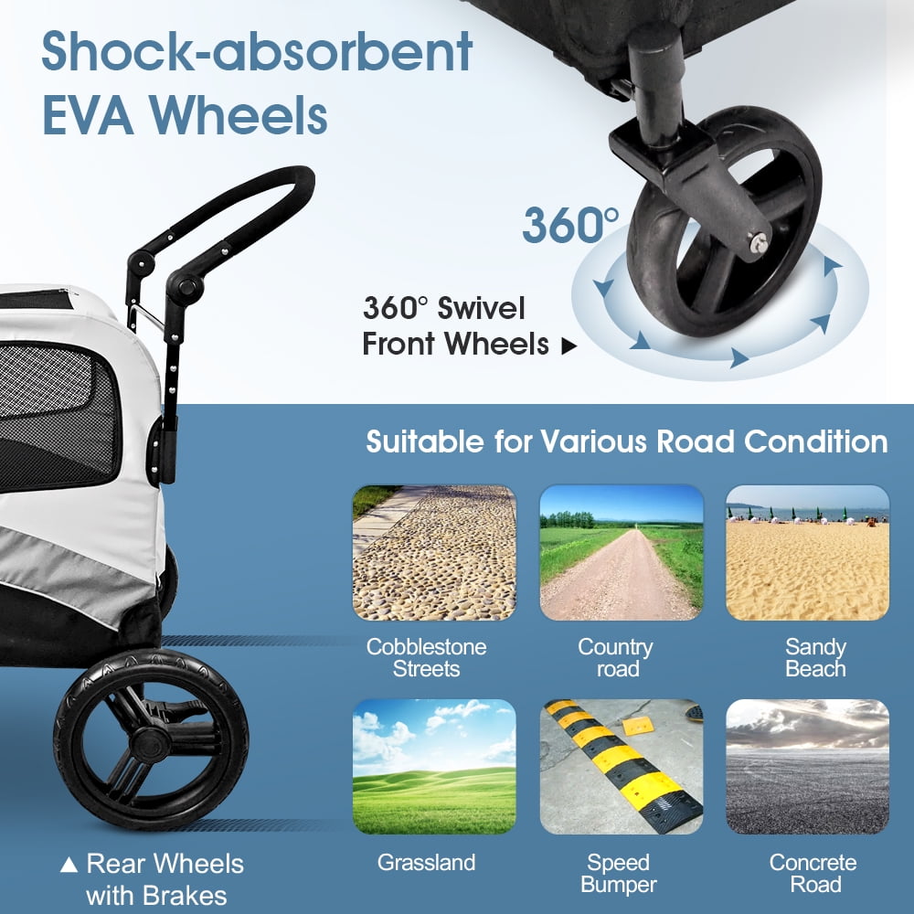 Foldable Pet Stroller for Large or 2 Dogs Cats Jogger Wagon with 4 Wheels - Image 8