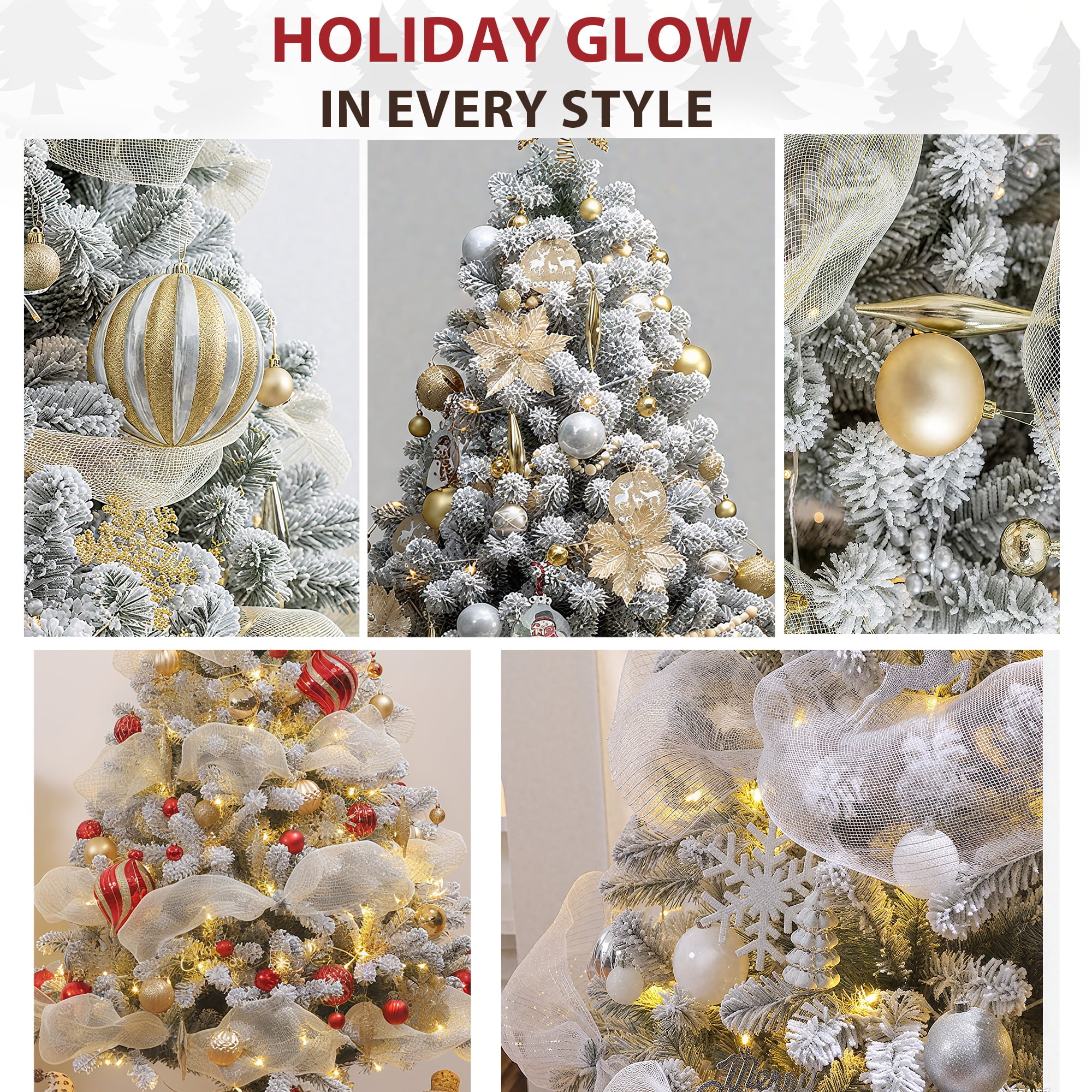 IZNEN 7.5ft Pre-Lit Snowflake Flocked Christmas Tree,8 Modes LED Lights,Artificial Xmas Tree with Storage Bag - Image 8