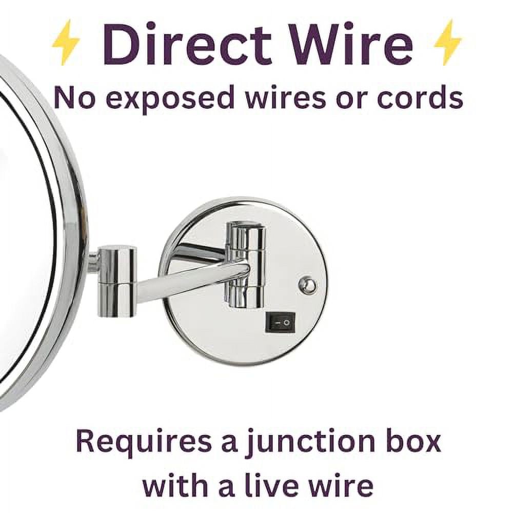 Jerdon Lighted Makeup Mirror - Hard Wired Wall Mount Magnifying Mirror with LED Lights - Polished Chrome Finish - 9.5-Inch Diameter - Model HL1016CLD - Image 6