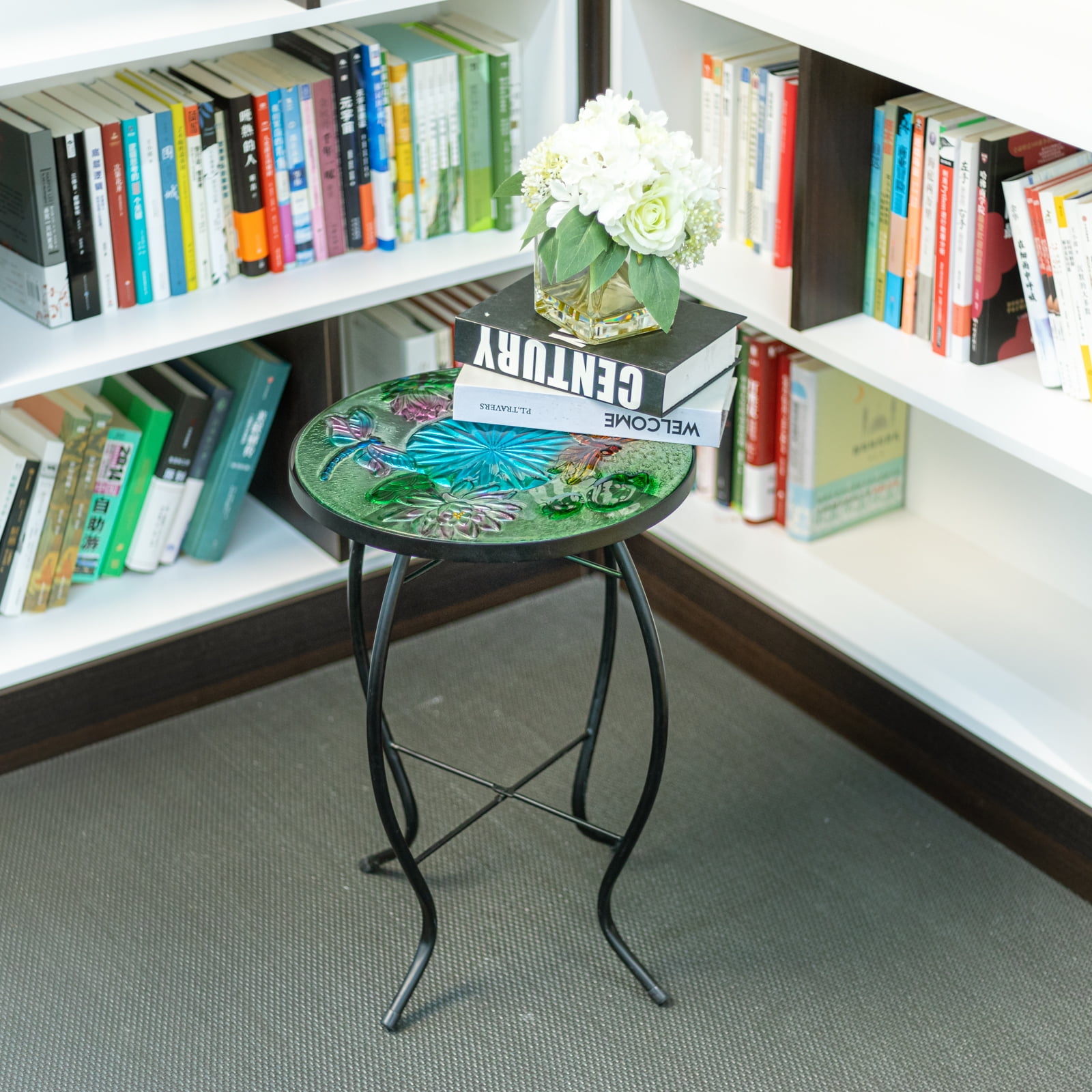 Wonder Garden Outdoor Side Table for Garden, Indoor Small Accent Coffee Table Plant Stand Round Glass Table for Balcony, Lawn, Patio, Dragonfly - Image 8