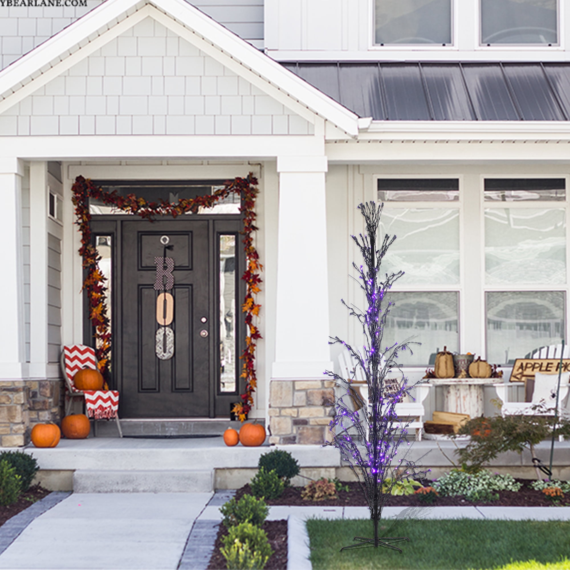 Northlight Pre-Lit Cascade Outdoor Halloween Twig Tree - 6' - Purple Lights - Image 3