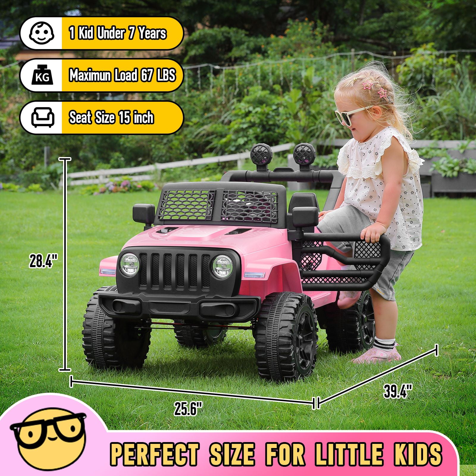 Funcid 12V 7AH Kids Powered Ride on Truck Car with Parent Remote Control, Bluetooth Music, Spring Suspension, LED Lights - Pink - Image 5