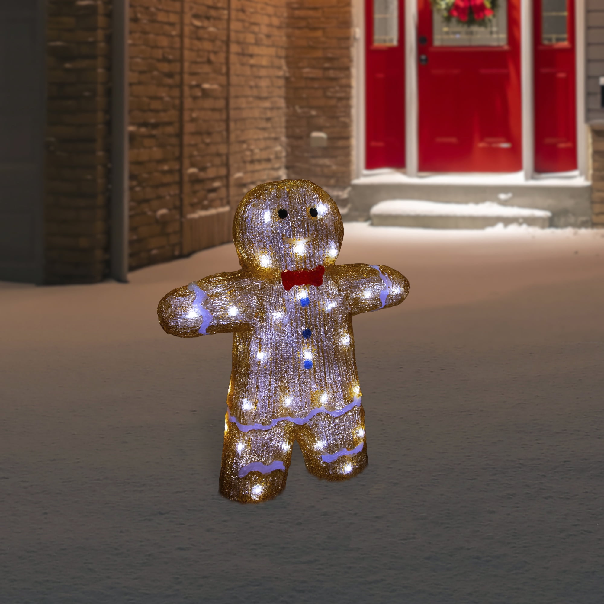 Northlight 16" LED Lighted Acrylic Gingerbread Man with Bow Tie Christmas Decoration - Image 5