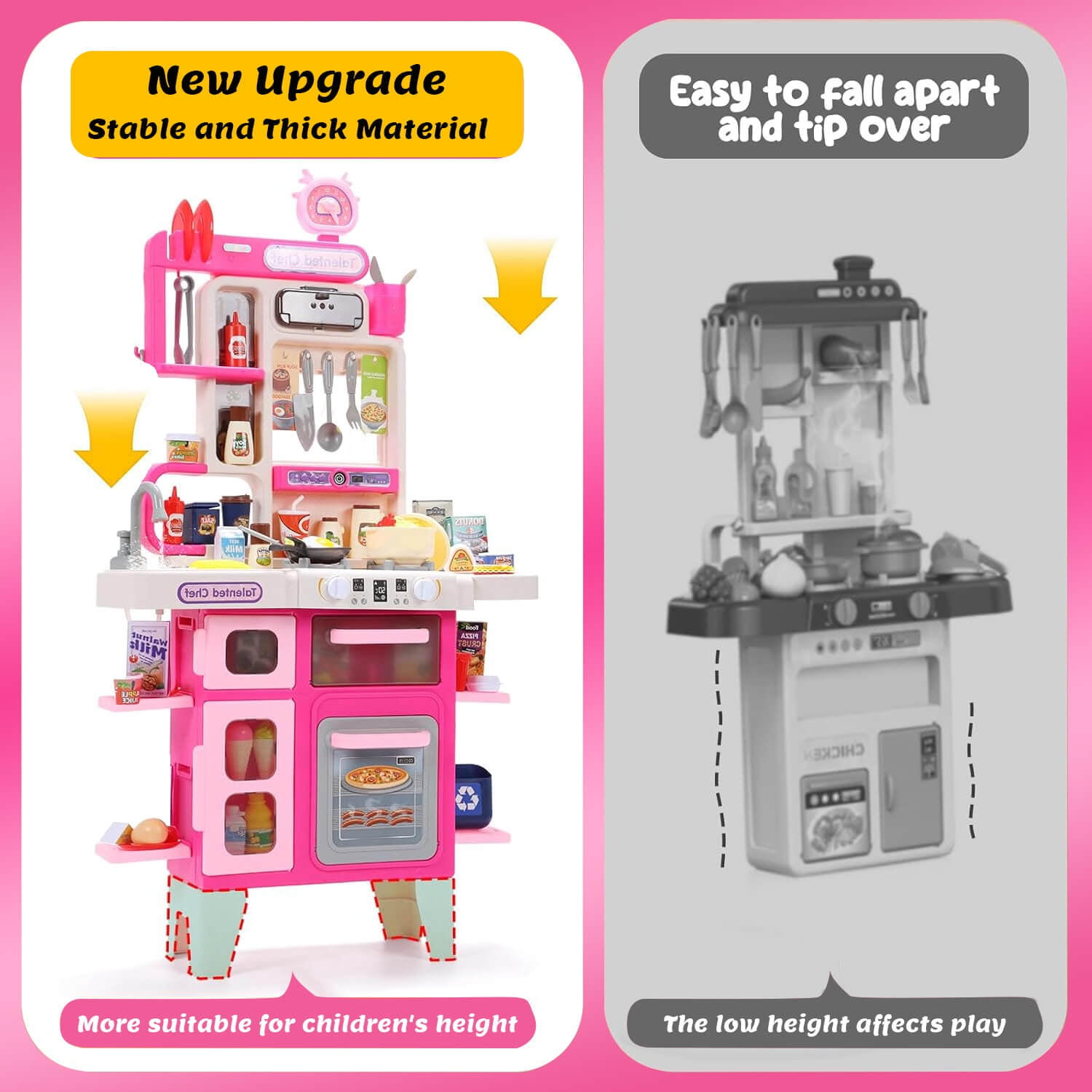 RUVINCE Kids Kitchen Playset, Play Kitchen Set with Sound & Light, Cooking Stove with Steam, Toy Sink,Play Food Toy and Kitchen Accessories for Pretend Play, Kitchen Toy Set for Toddler Girls - Image 6