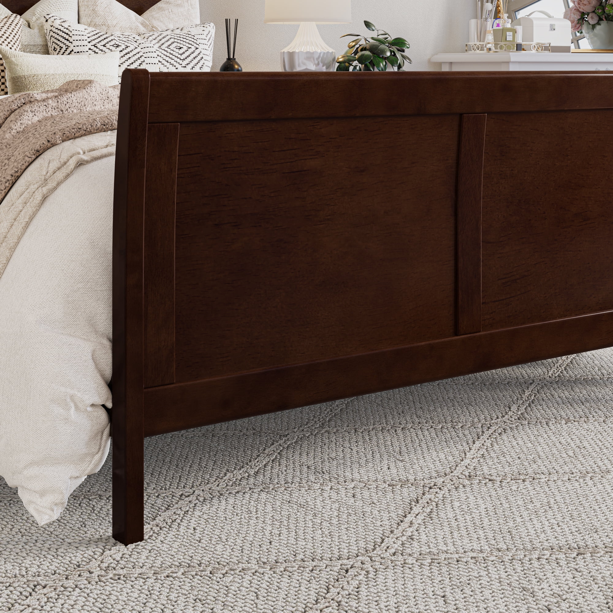 AFI Portland Full Wood Platform Bed with Sleigh Headboard and Footboard, Walnut - Image 9