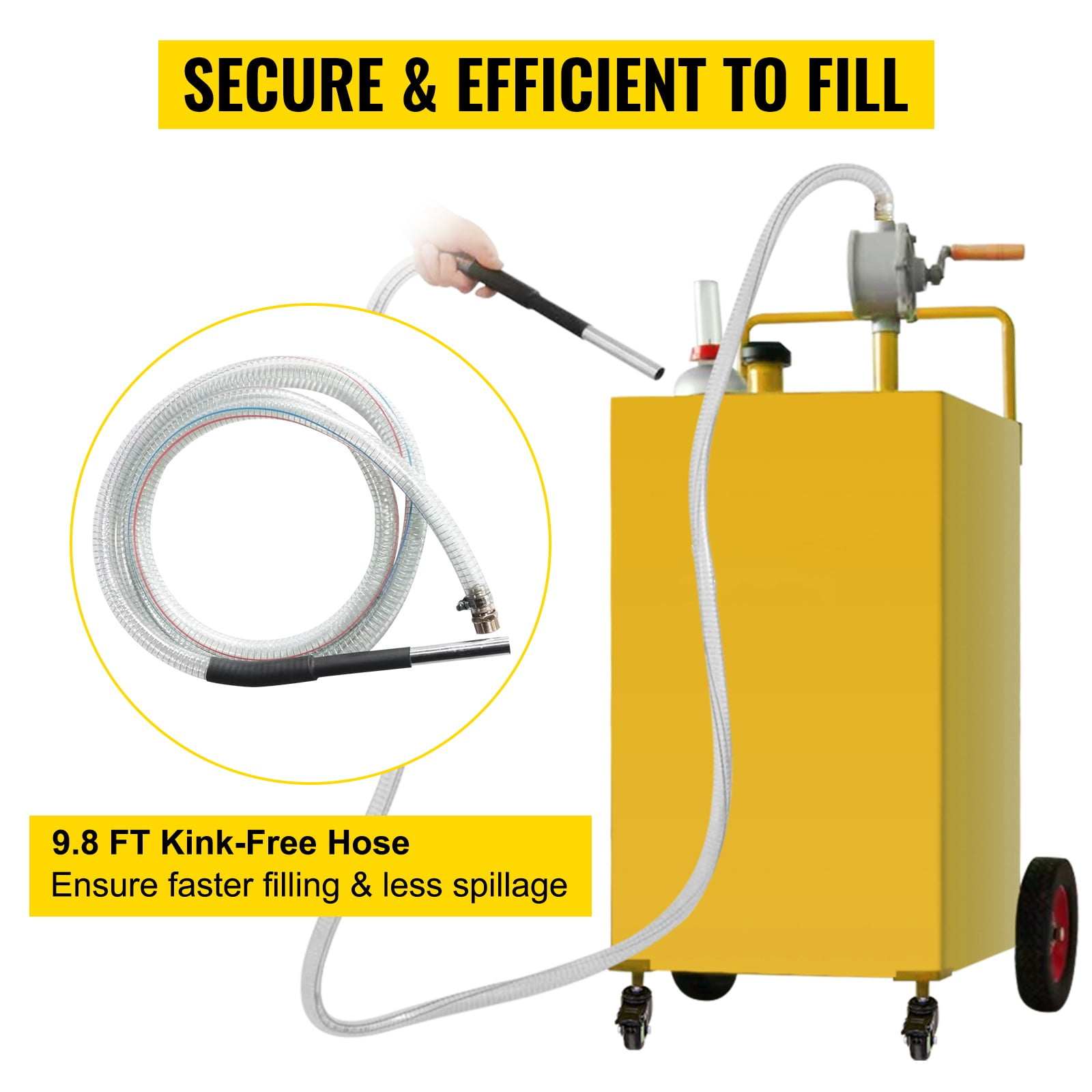 BENTISM Fuel Caddy, 30 Gallon, Gas Storage Tank & 2 Wheels, with Manuel Transfer Pump, Gasoline Diesel Fuel Container for Cars, Lawn Mowers, ATVs, Boats, More, Yellow - Image 6