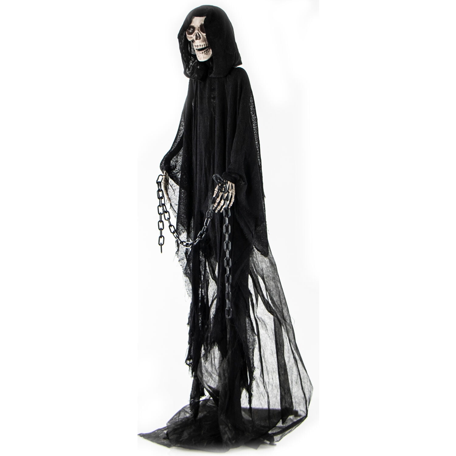 Haunted Hill Farm 5 ft Life-Size Animated Grim Reaper Prop w/ Chain and Rotating Head for Indoor or Outdoor Halloween Decoration, Battery-Operated - Image 11
