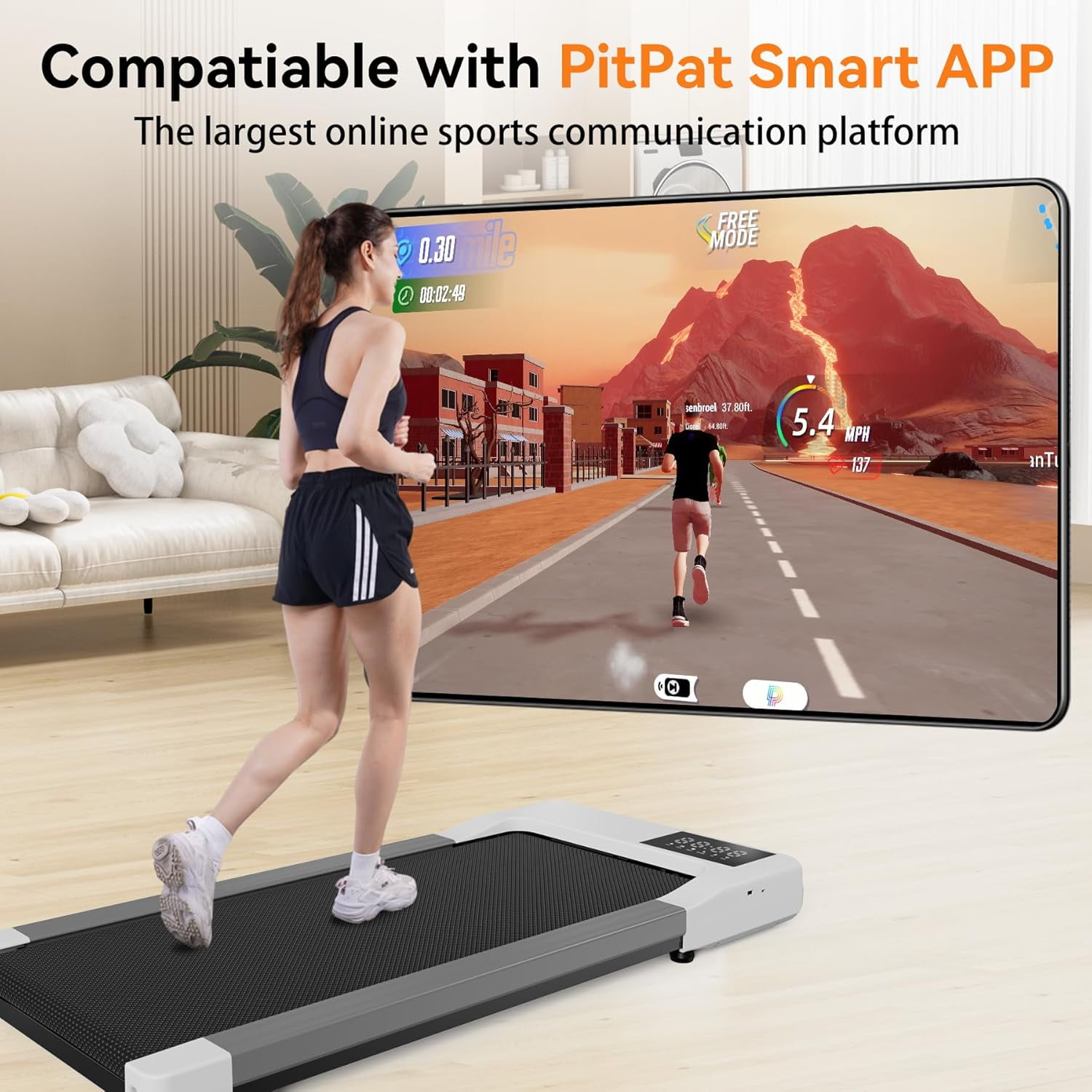 YDZJY Walking Pad Treadmill,Mini Portable Treadmill with App and Remote Control, 1.2 HP Quiet Walking Jogging Machine for Office Home Use, 165 Lbs Capacity - Image 5