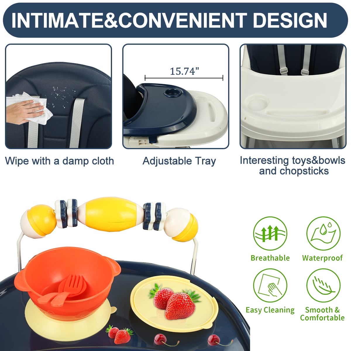 Liyufly 4-in-1 Baby Highchair Adjustable Kid Toddler Dining Chairs Eat & Grow Convertible Chair with 5-Point Harness, Dinner Plate, Blue - Image 3