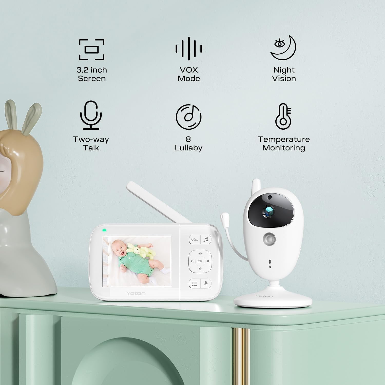Yoton 3.5" Video Baby Monitor with Night Vision, Temperature Sensor, Two Way Talk, 2.4GHz Wireless - Image 8