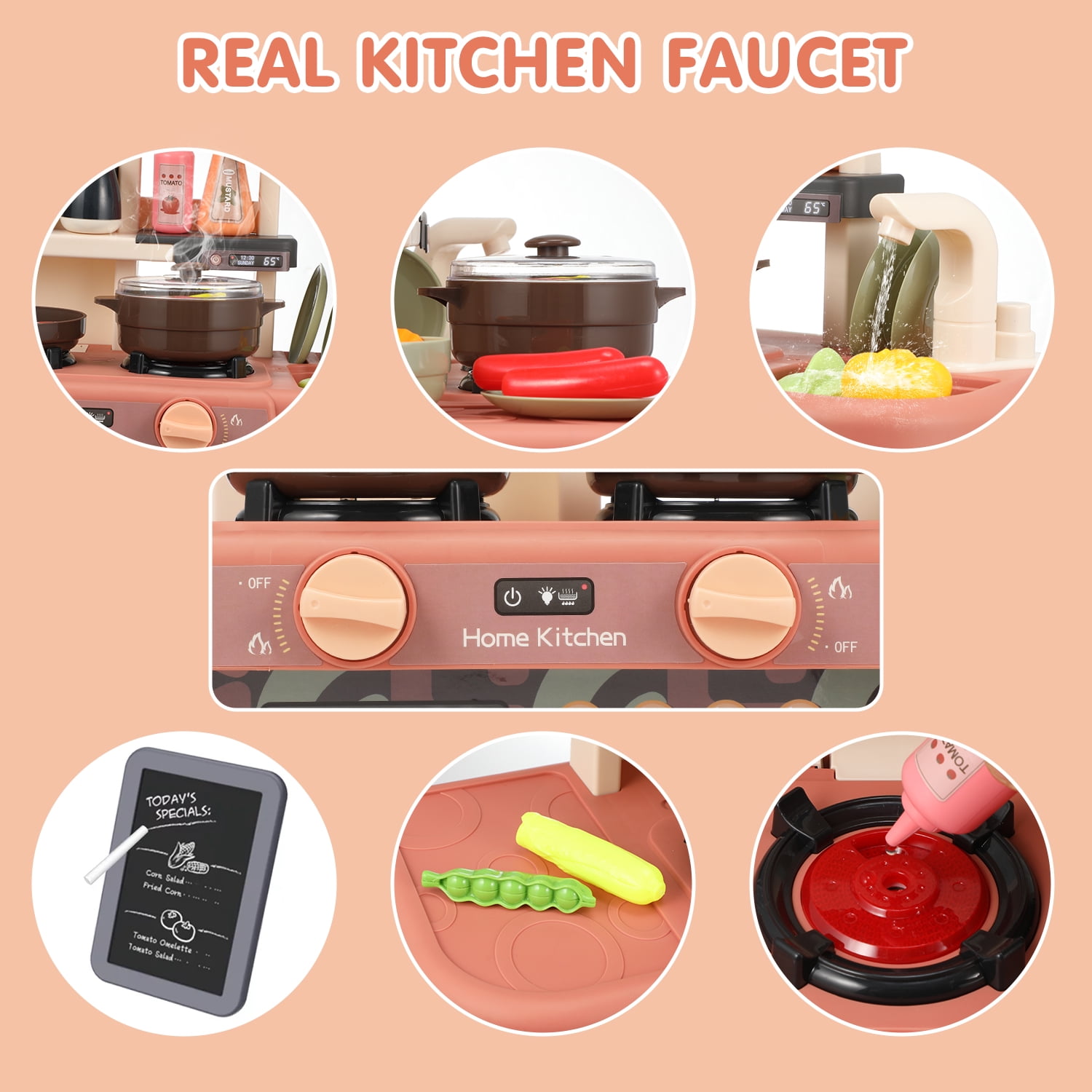 Zacro Play Kitchen Set for Kids, 25Inch Kids Play Kitchen with Realistic Lights and Sounds Simulation of Spray, 42PCS Toy Kitchen Set for Toddlers Girls Boys Gift - Image 7