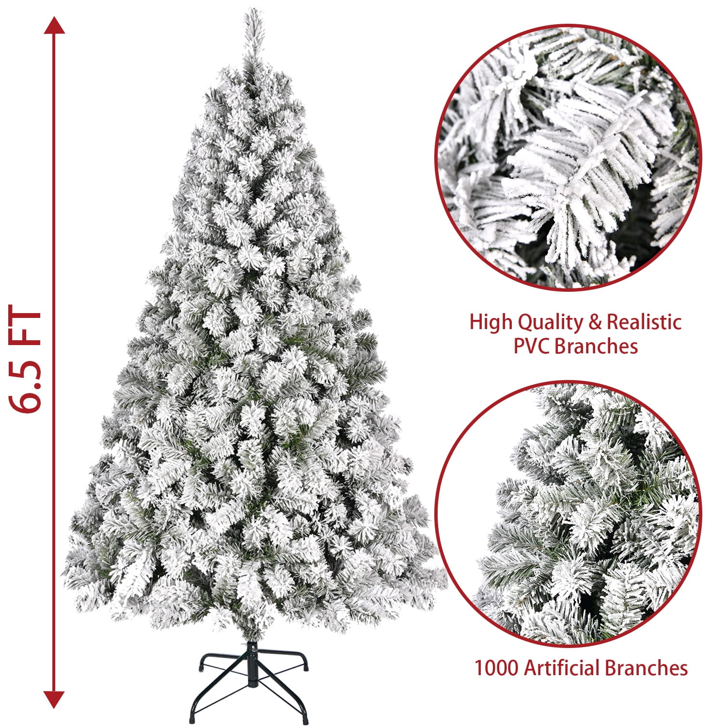 SUGIFT 6ft Premium Christmas Tree, Holiday Snow Flocked Pine Branches 1000 Branches White - Image 4