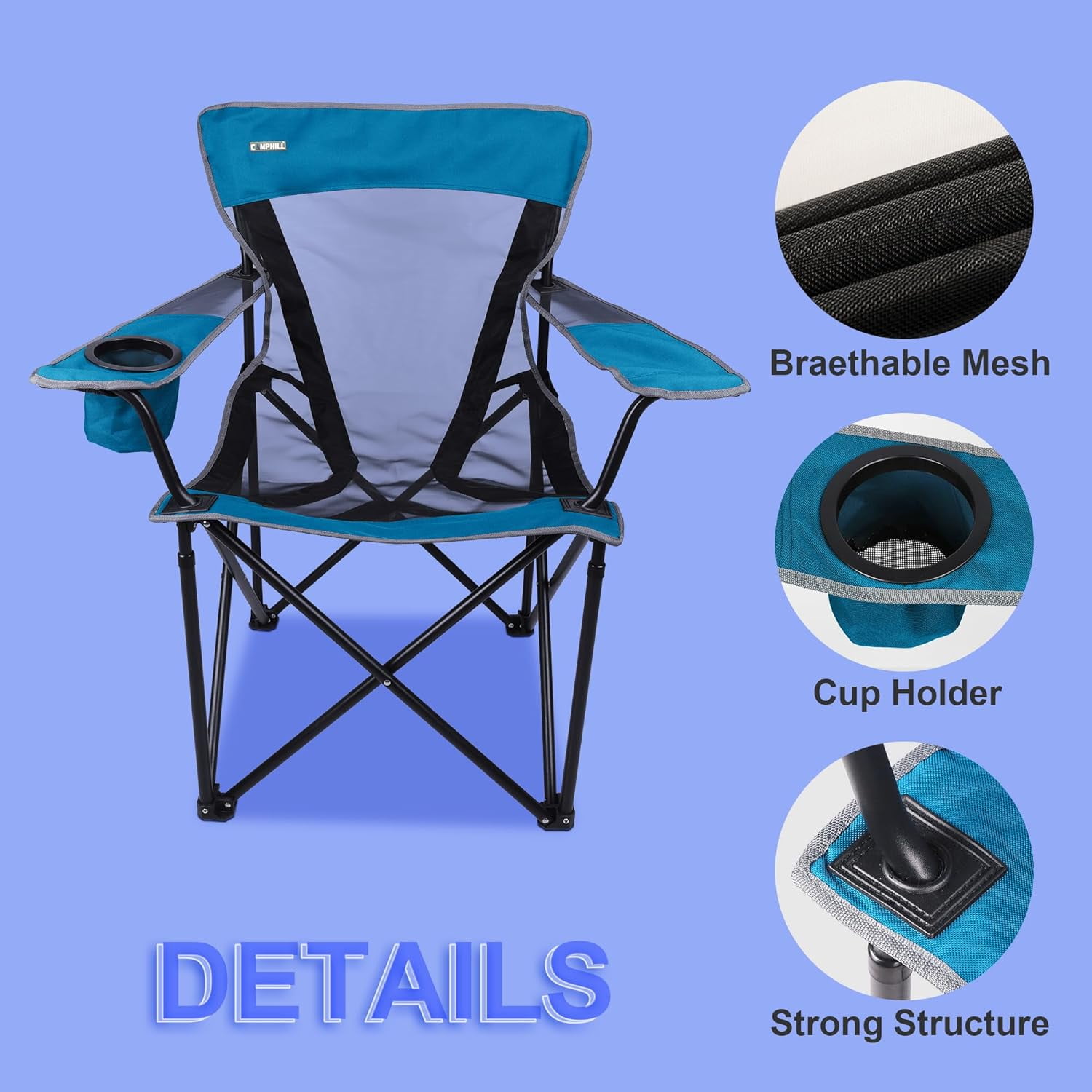 Camping Chair Portable Folding Chair Cooling Mesh Back Outdoor Lawn Chair with Cup Holder and Carry Bag Supports up to 300lbs - Image 9