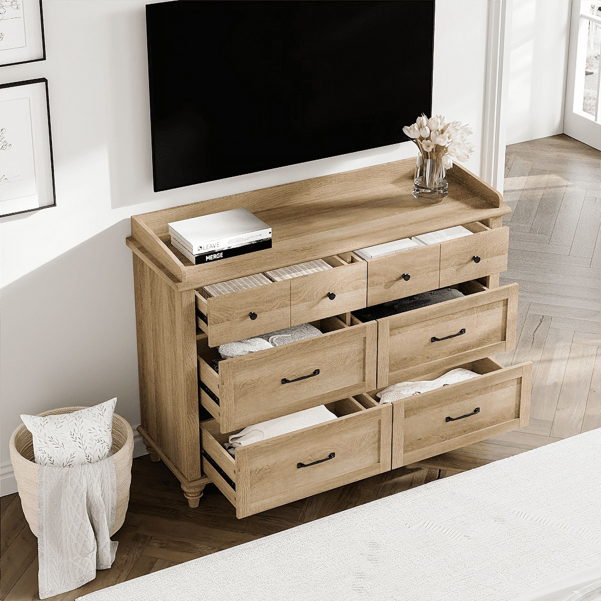 Wood Kids Dresser with 6 Drawers, Nursery Dresser Chest of Drawers, Mid-Century Dresser for Bedroom, Oak - Image 7