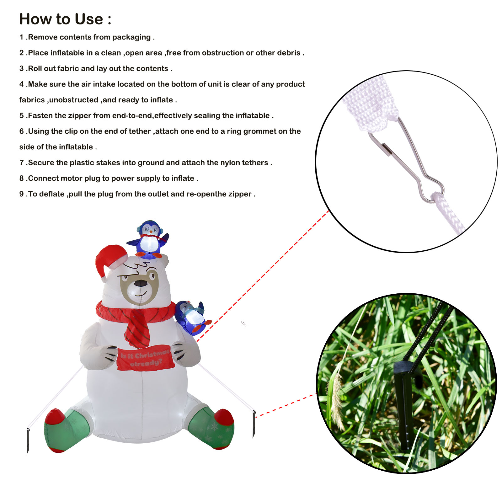 Nifti Nest Outdoor Merry Polar Bear Christmas Blow Ups Yard Inflatable, 6' - Image 4