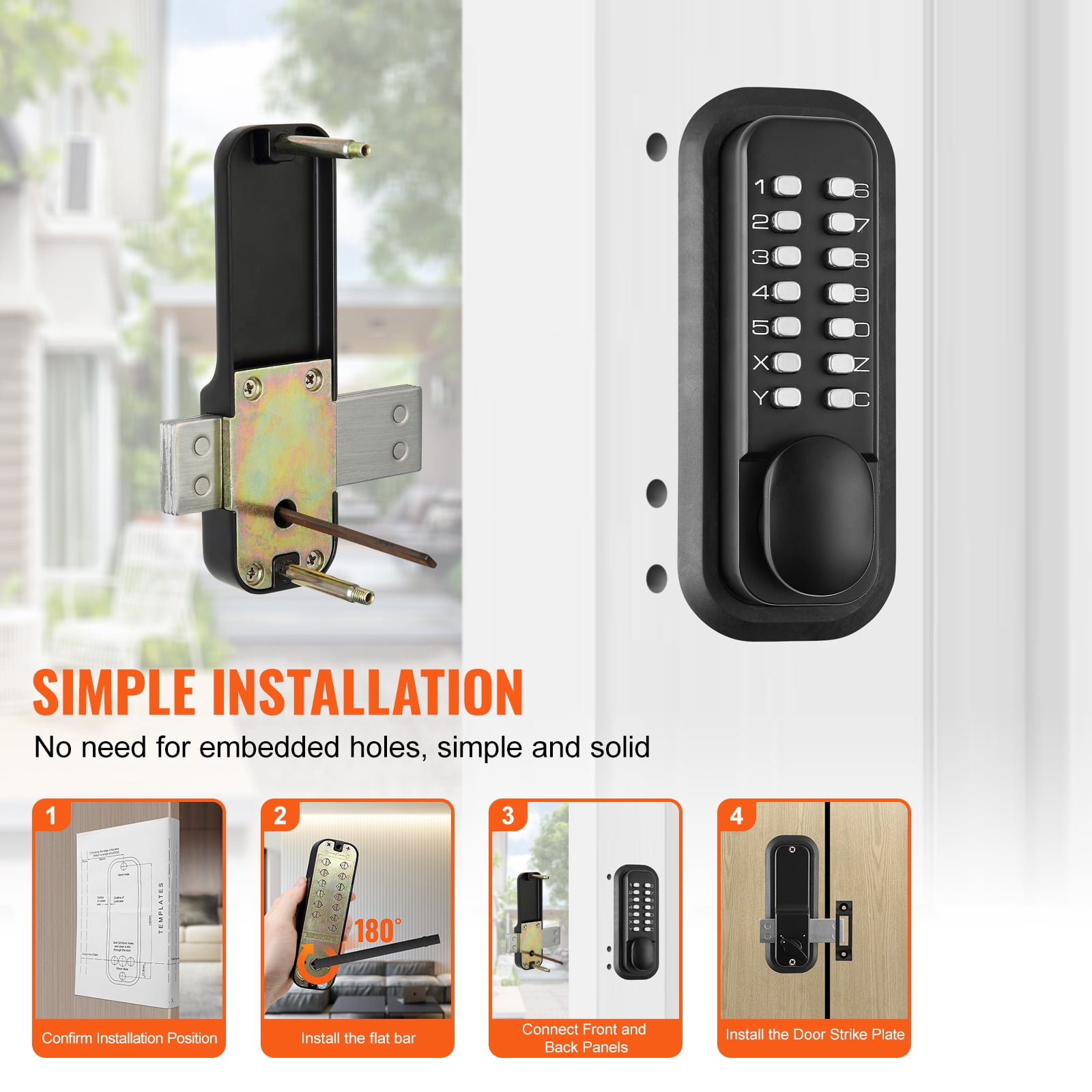 BENTISM Mechanical Door Lock, Zinc Alloy Mechanical 14-Digital Door Lock Set Waterproof Password Combination Keyless Entry For Home Office, Keyless Entry, Door Keypad - Image 8