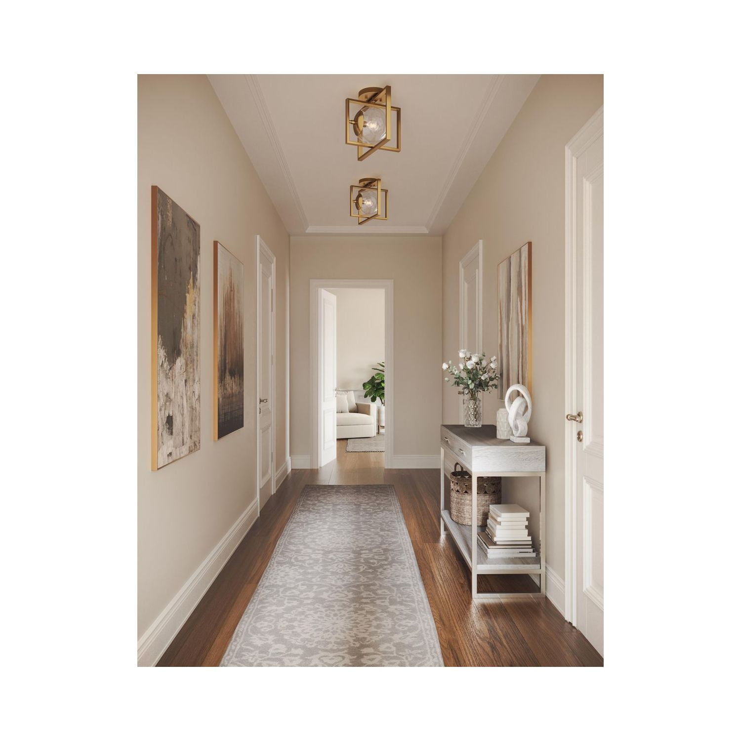 Atwell Collection 10" One-Light Mid-Century Modern Brushed Bronze Clear Glass Semi-Flush Mount Light - Image 5