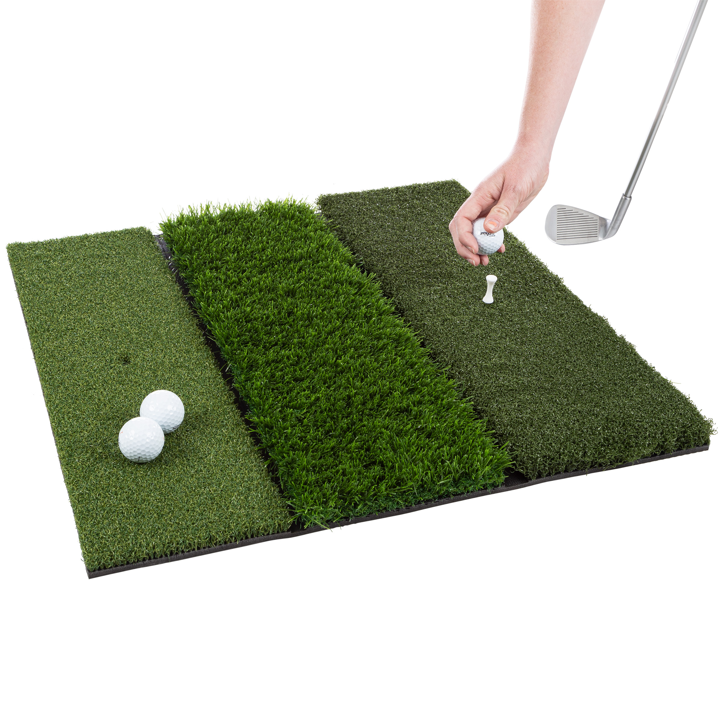 3-Level Turf Golf Mat - 24x24 Golf Training Mat with Fairway, Rough, and Driving Turf - Golf Practice Equipment with 6 Practice Tees by Wakeman - Image 6