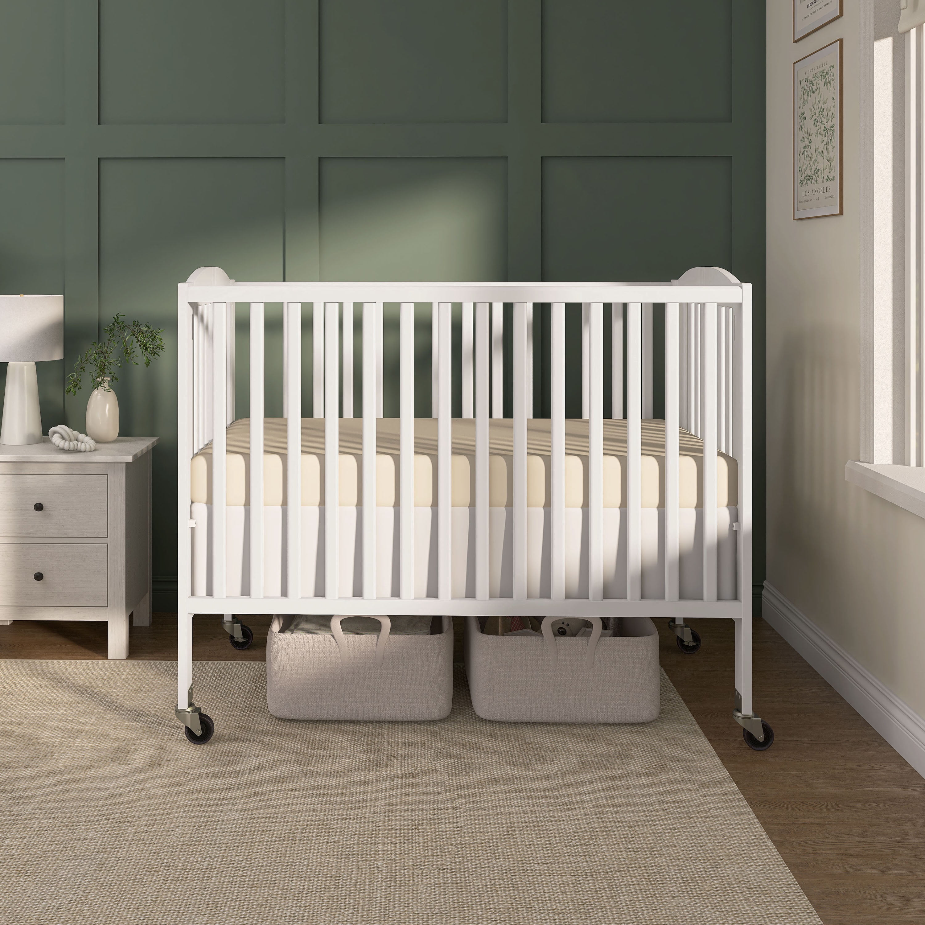Dream On Me Folding Full Size Convenience Crib in White, Comes With Heavy Duty Locking Wheels - Image 8
