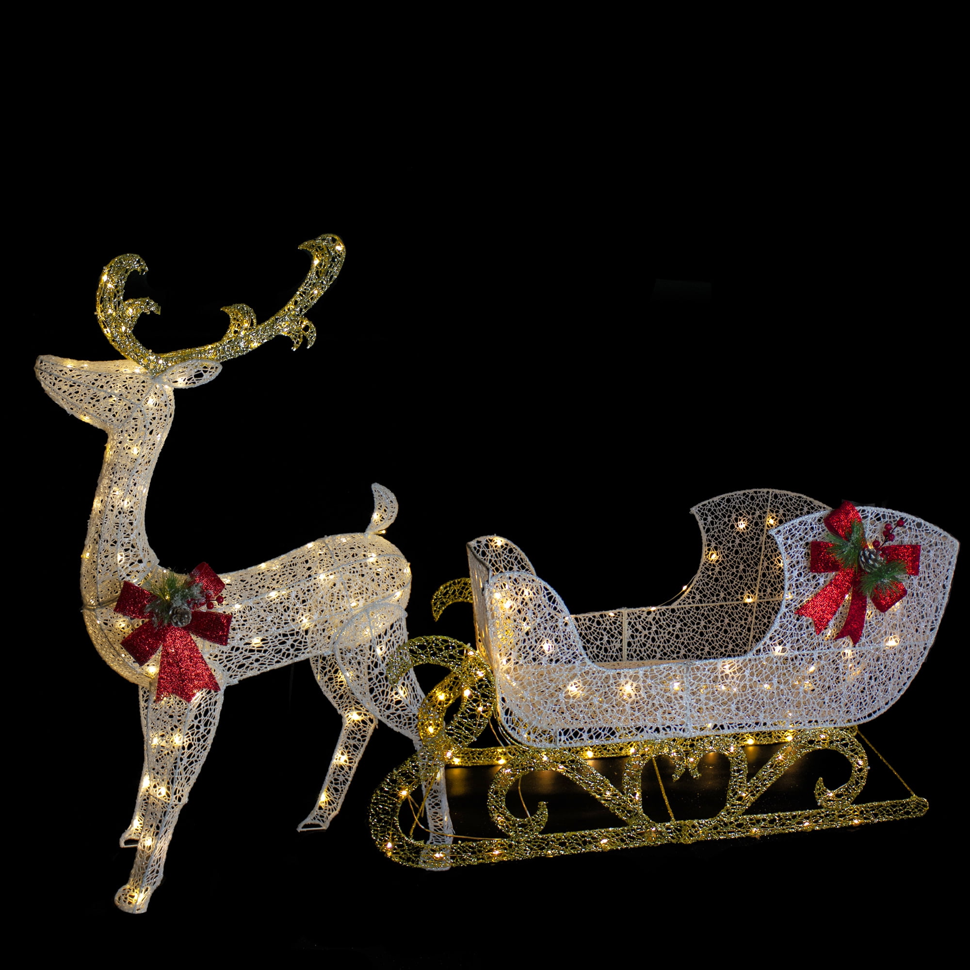 Northlight 48" LED Lighted Glitter Reindeer with Sleigh Outdoor Christmas Decoration - Image 3