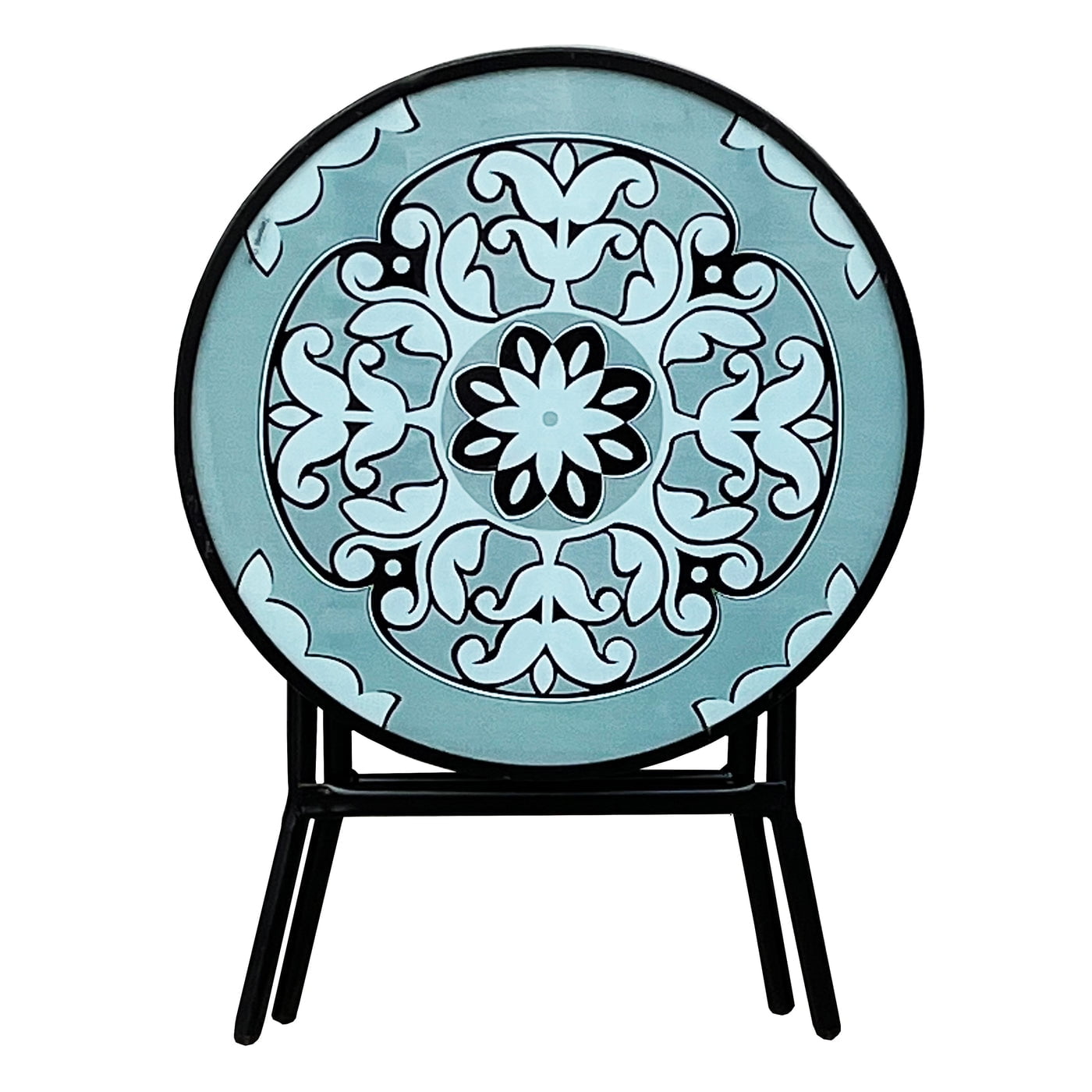 Backyard Expressions 18" Portable Folding Patio Table | Compact Size | Tempered Glass | Ornate Design | 906191 - Image 3