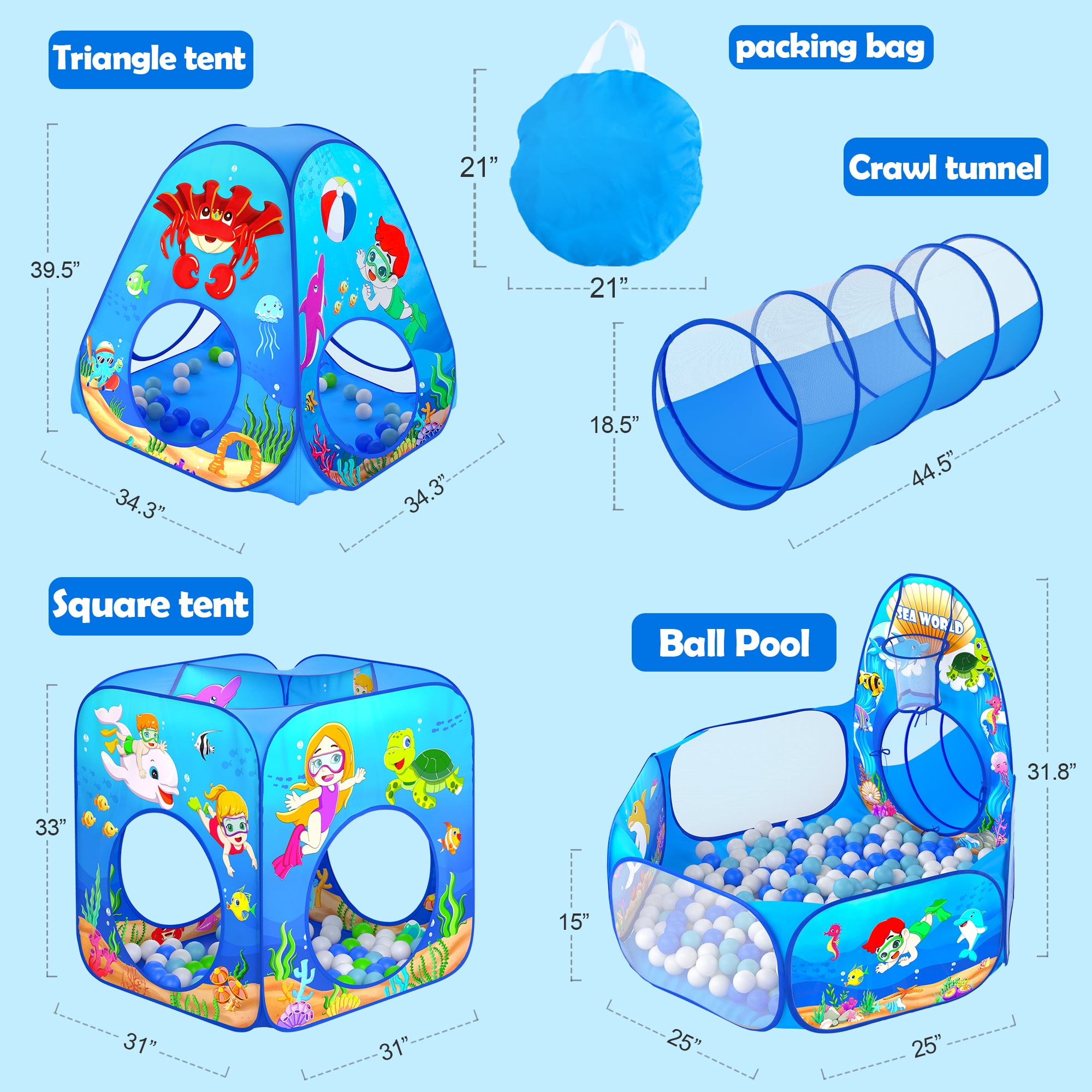 Wilwolfer Polyester 5pc Kids Crawl Tunnel Tent with Pop up Ball Pit for 3-8 Years Toddlers Indoor Outdoor - Image 3