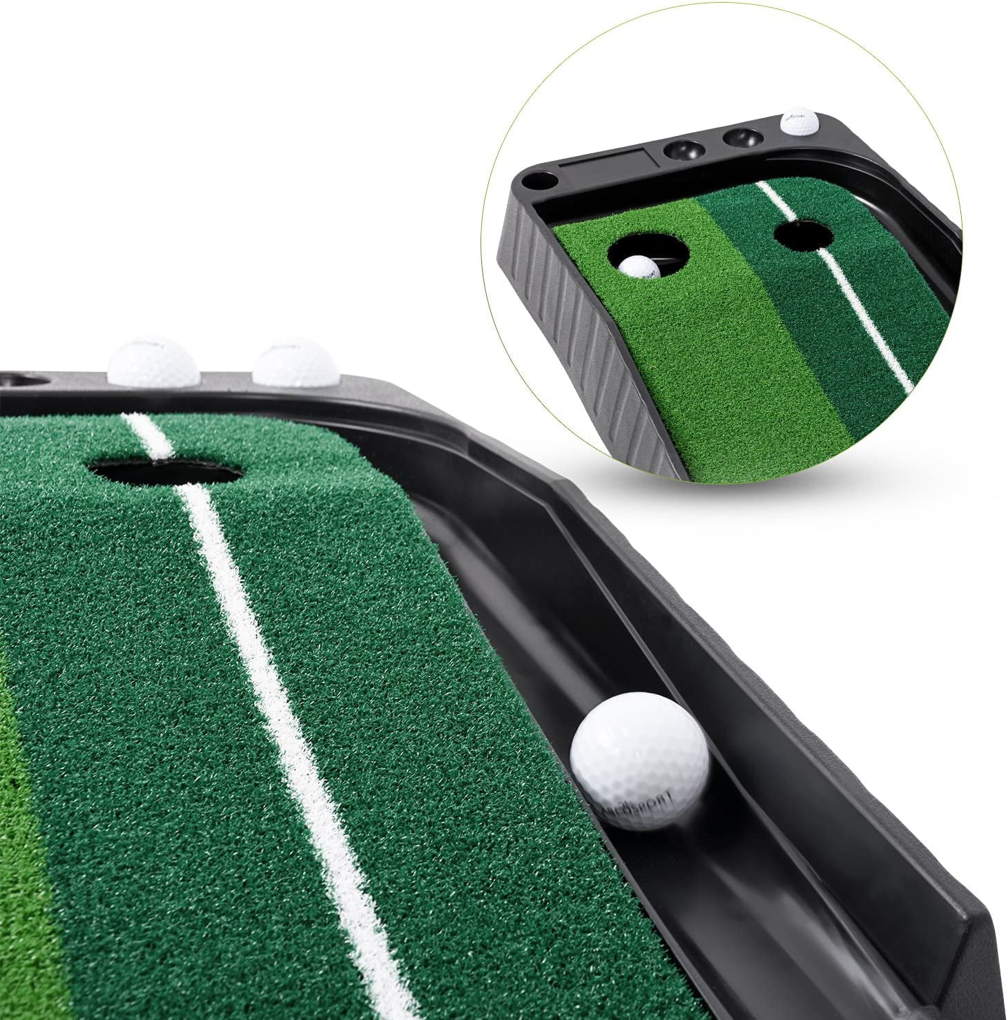 Abcosport Indoor Golf Putting Practice Mat – Auto Ball Return Function – Life-Like Portable Golf Court Real-Like Grass – Extra-Long Golf Mat – 3 Bonus Balls - Image 6