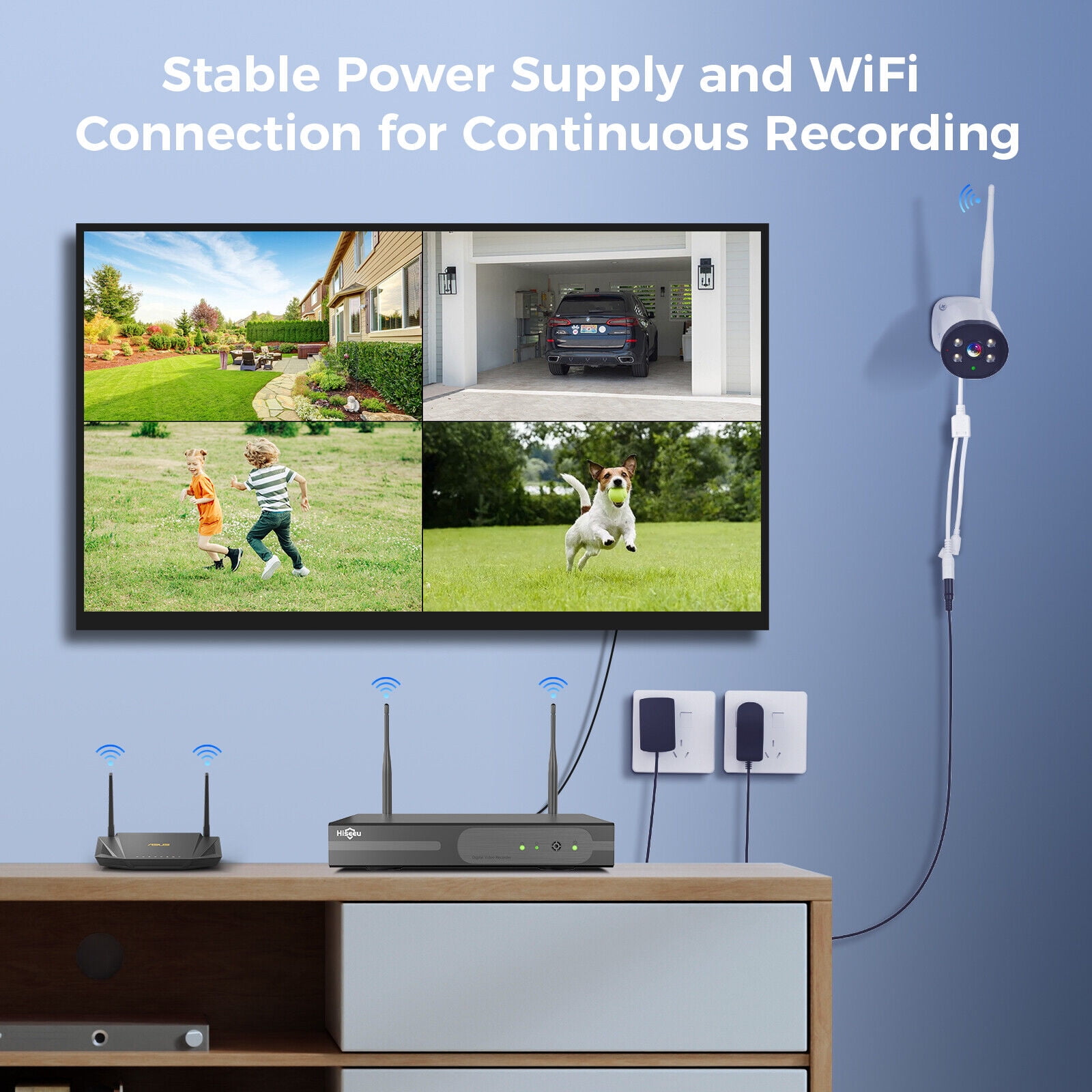 Hiseeu 3MP Wireless Wi-Fi Security Camera System, Color Night Vision, Motion Detection,2- Way Audio,IP66 Waterproof, for Indoor Outdoor, No HDD - Image 5