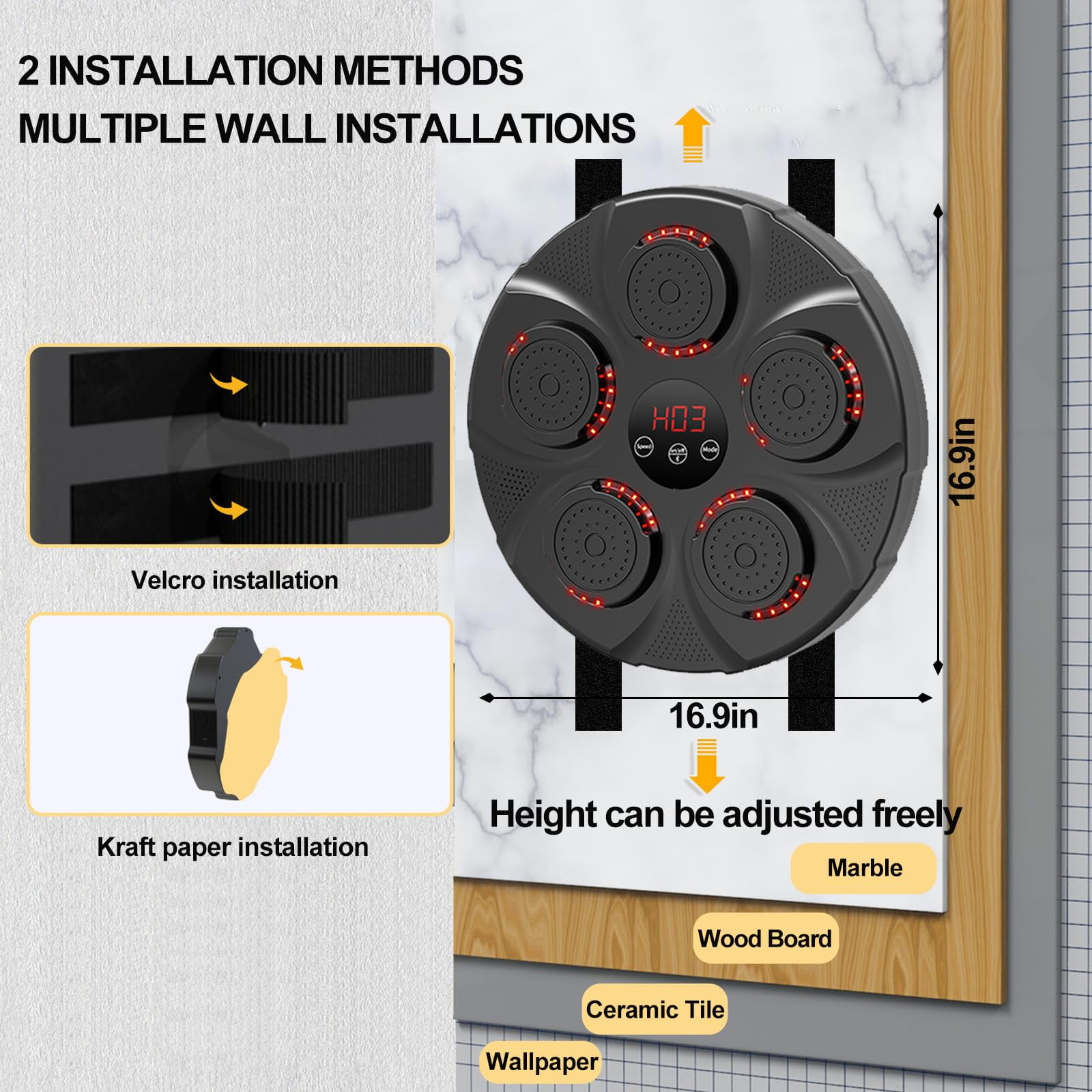 Music Boxing Machine with Boxing Gloves, Smart Bluetooth Boxing Equipment, Wall Mounted Target Training Punching Boxing Machine for Adults, Kids, Home, Indoor, Workout and Gym - Image 11