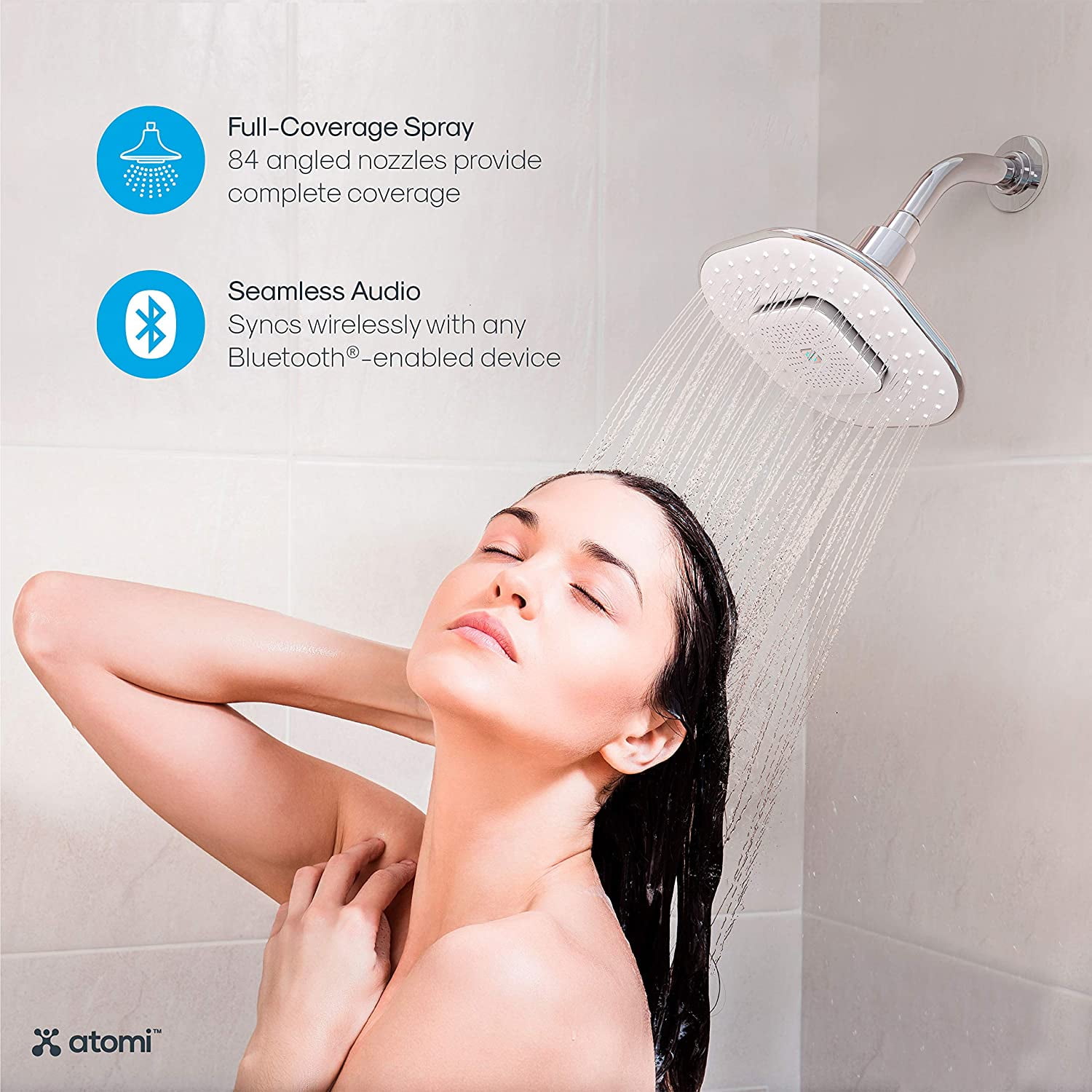 Atomi 4.9” White Showerhead With Removable, Magnetic Bluetooth Speaker – AT1490, 1 Pk - Image 8