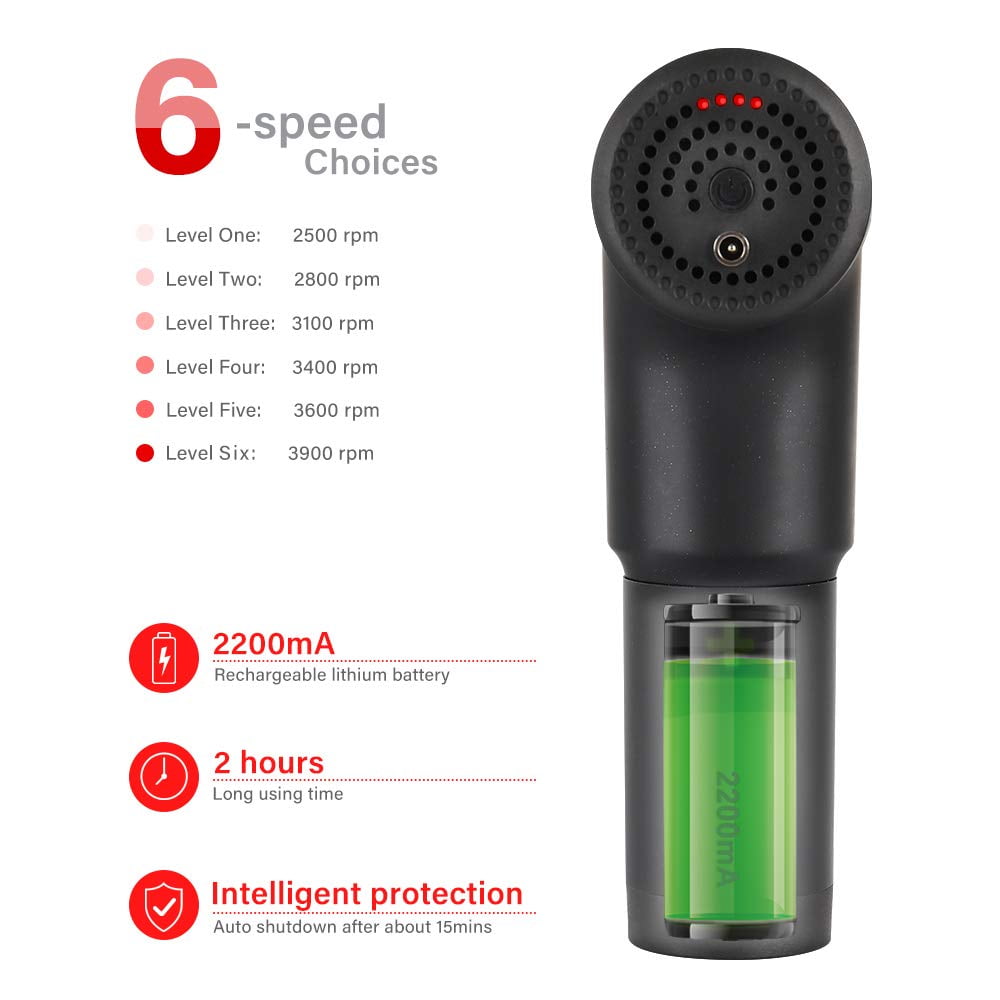 After Gym Ergonomic Percussion Massage Gun for Muscle Relief, 6 Speed, Black & 4 Massage Heads - Image 6
