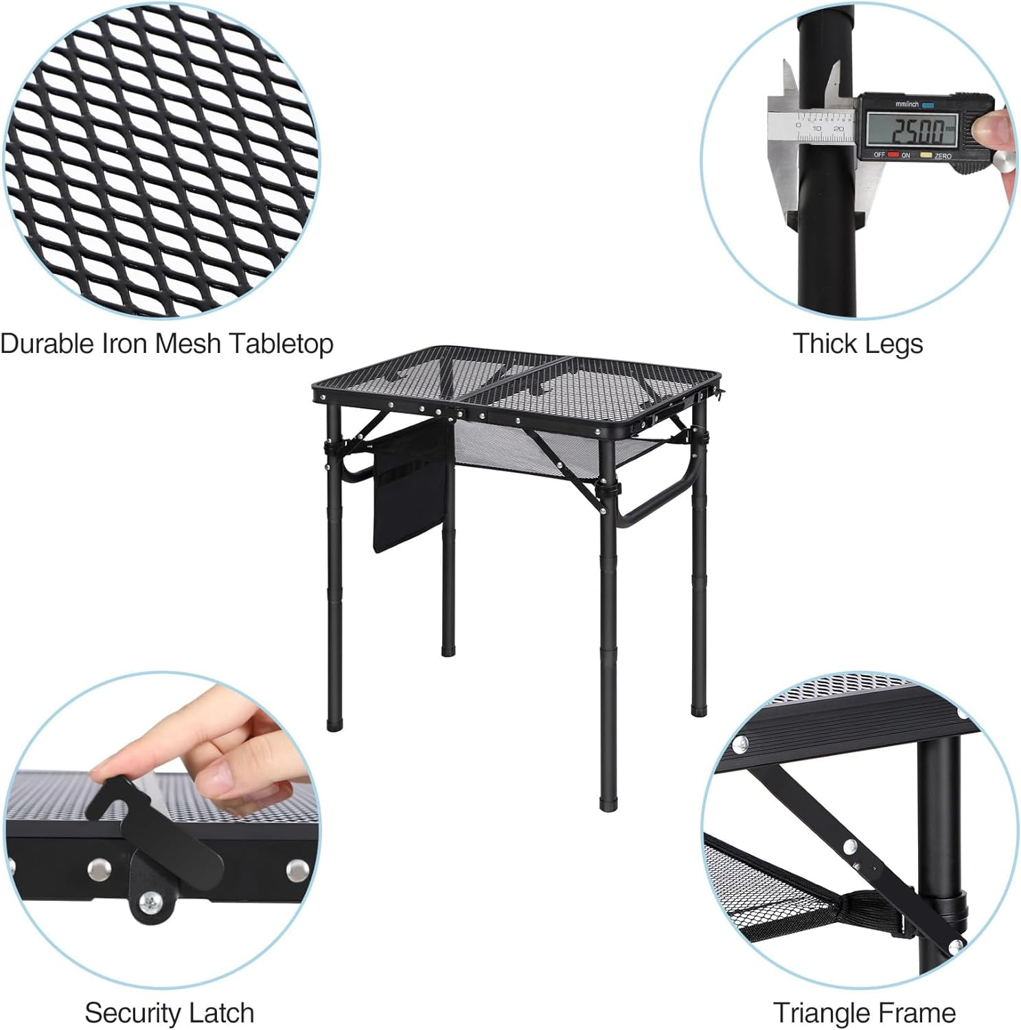 Folding Grill Table, Camping Table with Adjustable Height, Large Storage Bag and Carrying Bag, Portable Aluminum Table for Indoor & Outdoor Picnic BBQ Backyards Beach - Image 8