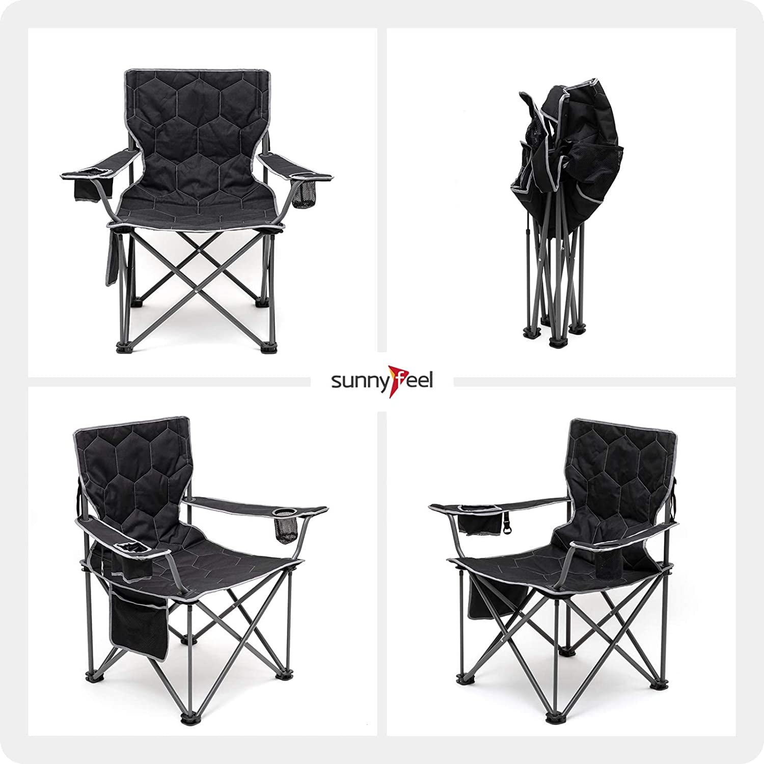 Sunnyfeel Oversized Foldable Camping Chair with Armrest and Cup Holder, Portable and Durable, Extra Wide, Black - Image 5