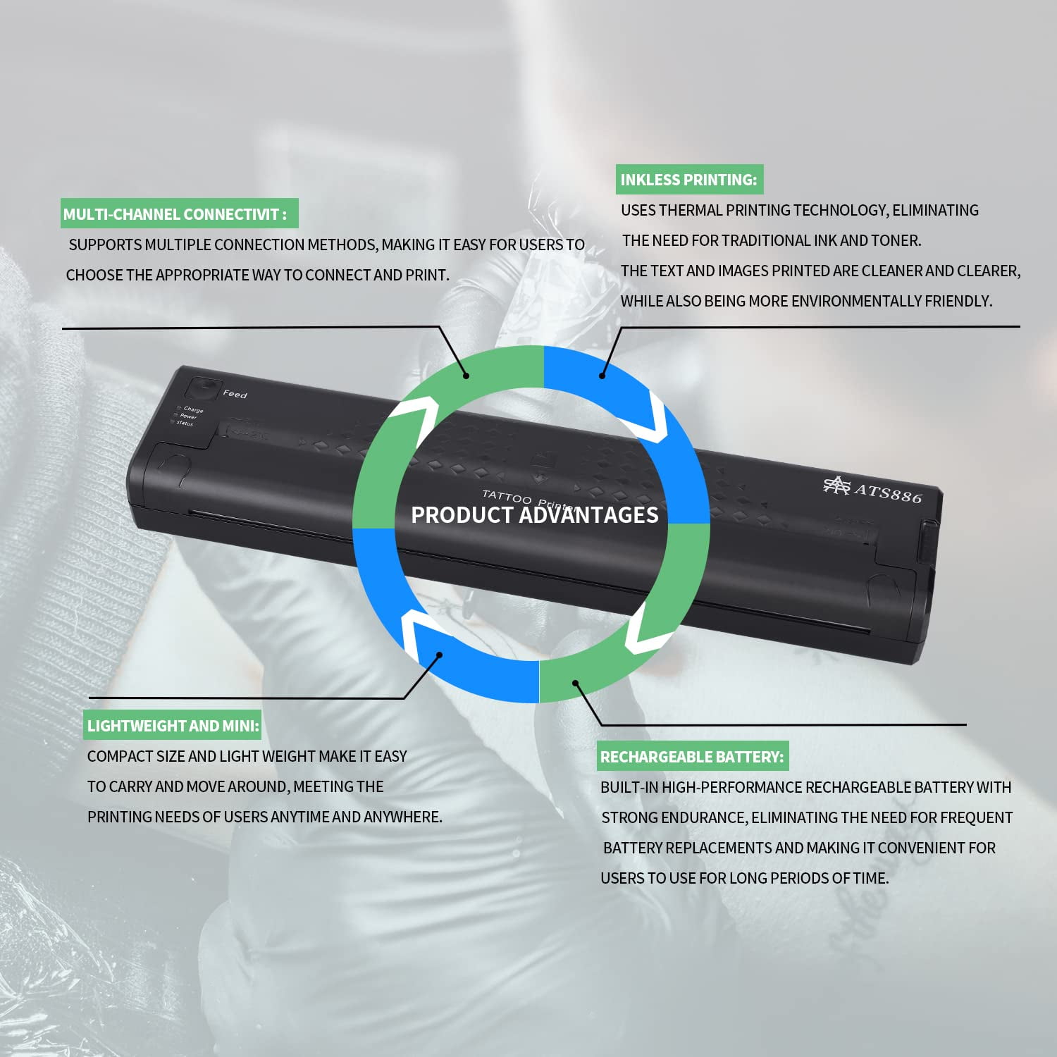 Mixfeer Wireless Printer, Portable Tattoo Transfer Stencil Thermal Printer - Image 4