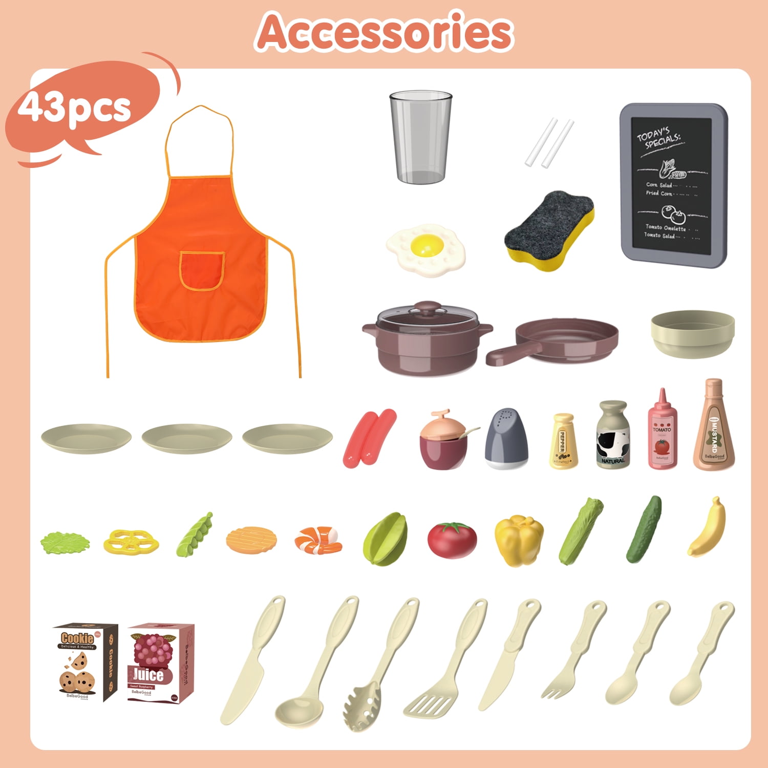 Zacro Play Kitchen Set for Kids, 25Inch Kids Play Kitchen with Realistic Lights and Sounds Simulation of Spray, 42PCS Toy Kitchen Set for Toddlers Girls Boys Gift - Image 6