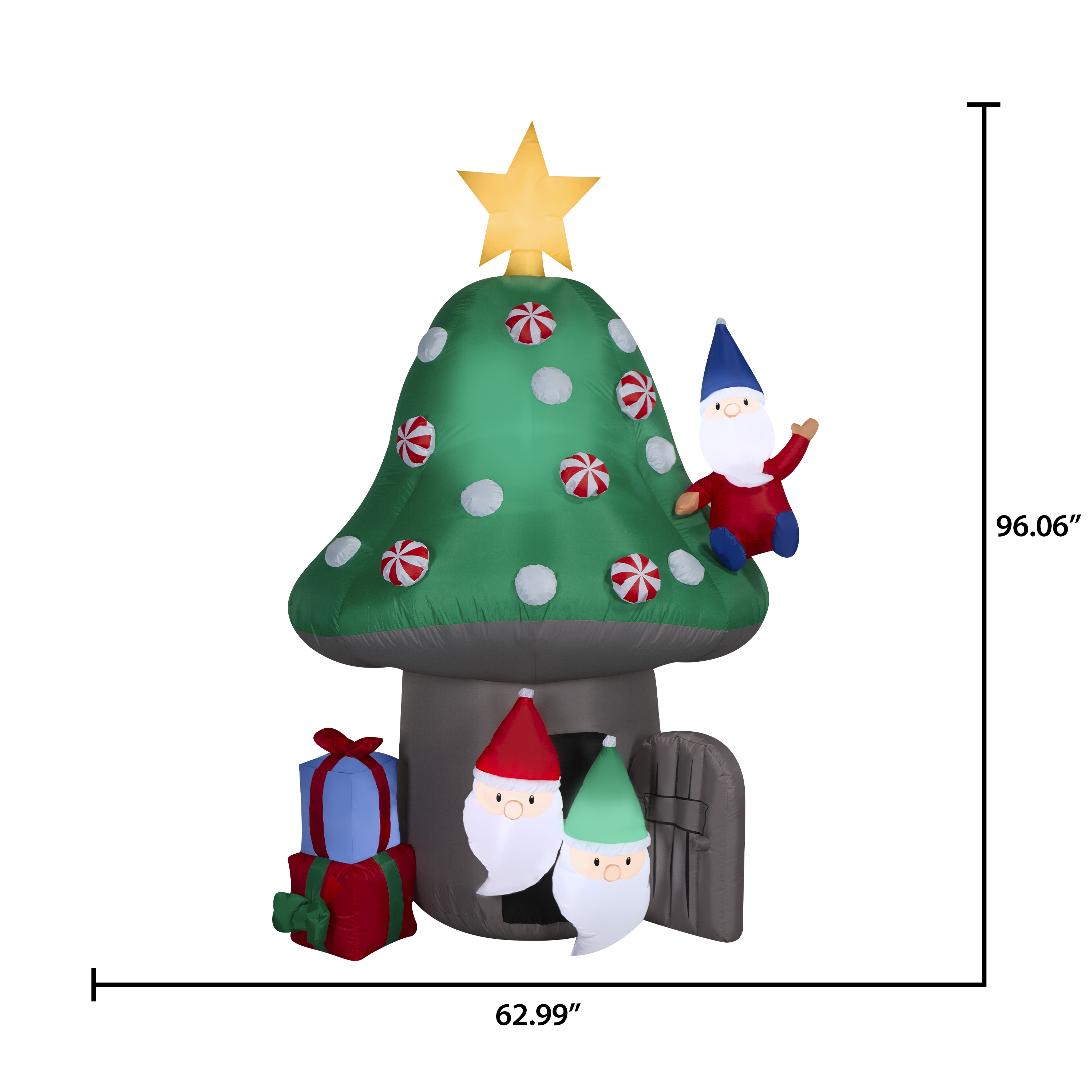 New Christmas Airblown Inflatables Yard Decoration Mushroom Christmas Tree with Gnomes Scene, 8 ft - Image 3