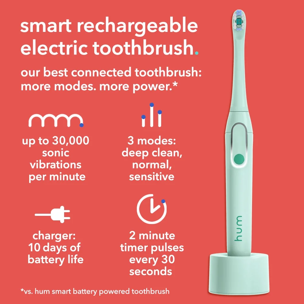 hum by Colgate Smart Electric Toothbrush, Rechargeable Sonic Toothbrush with Travel Case, Teal - Image 7